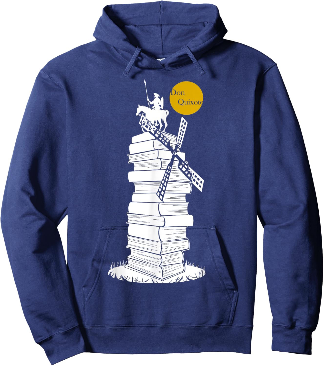 DON QUIXOTE in a Windmill of Books, White Shade Hoodie - Hoodie | Navy
