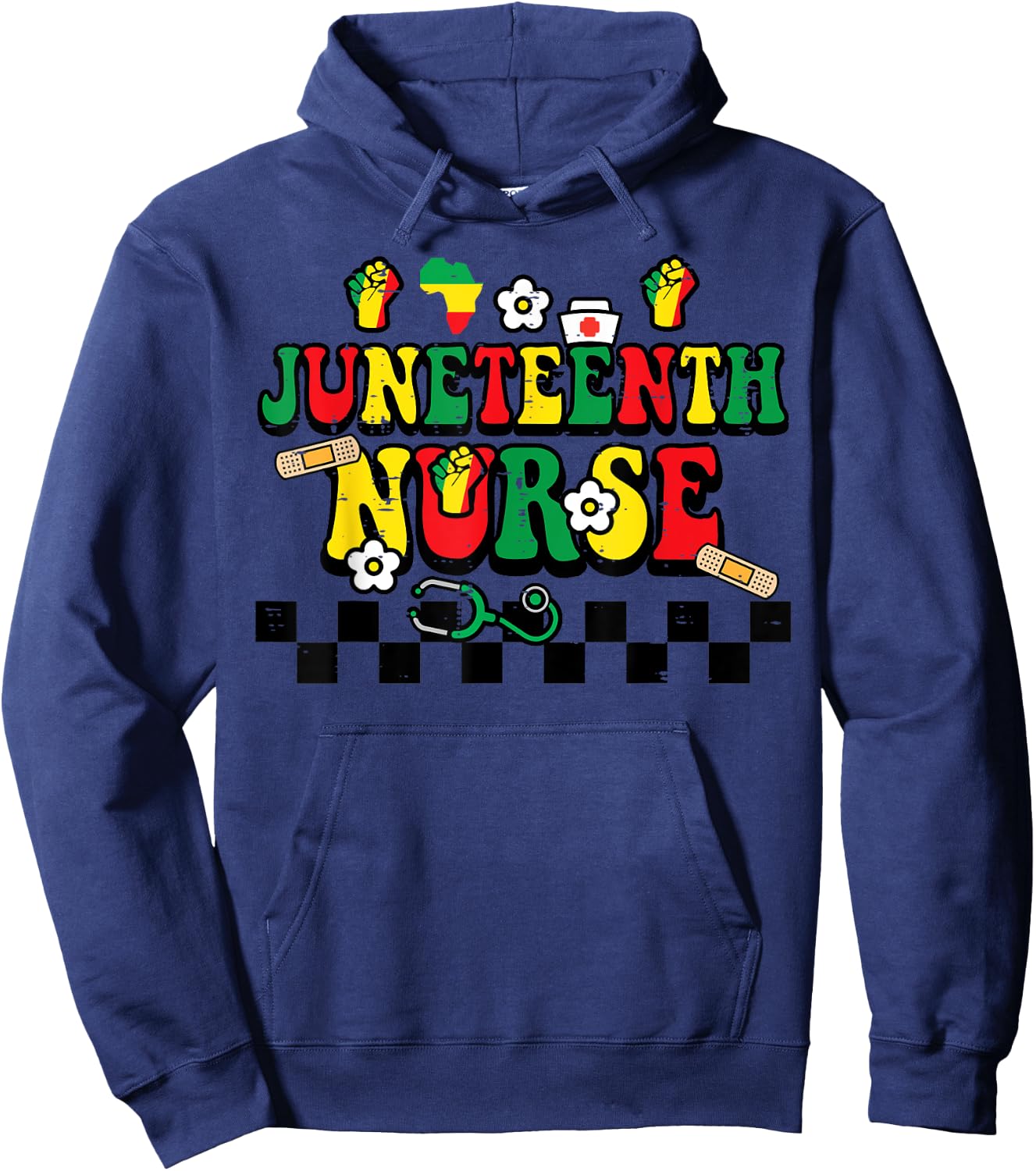 Juneteenth Black Nurse Retro 1865 Groovy Scrub Top Men Women Hoodie - Hoodie | Navy