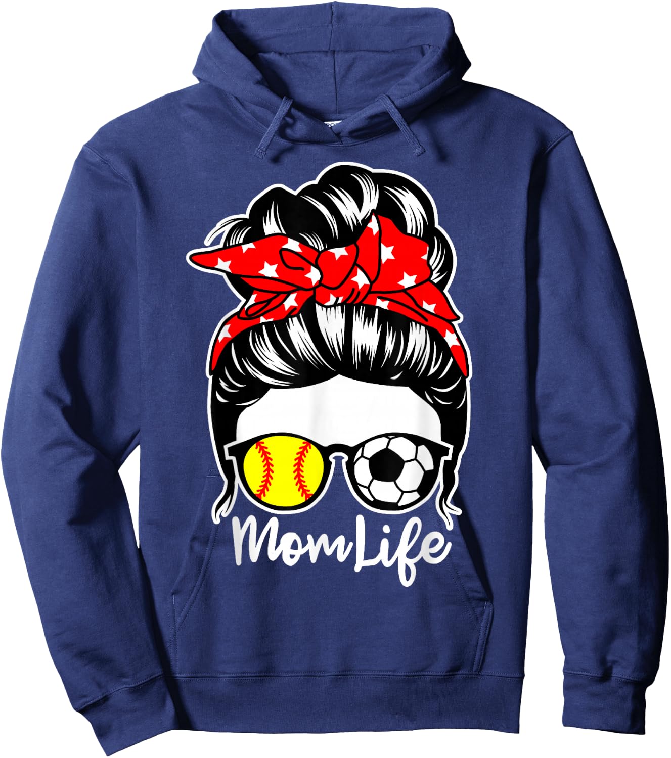 Mom Life Messy Bun Hair Soccer Softball Player Mom Hoodie - Hoodie | Navy