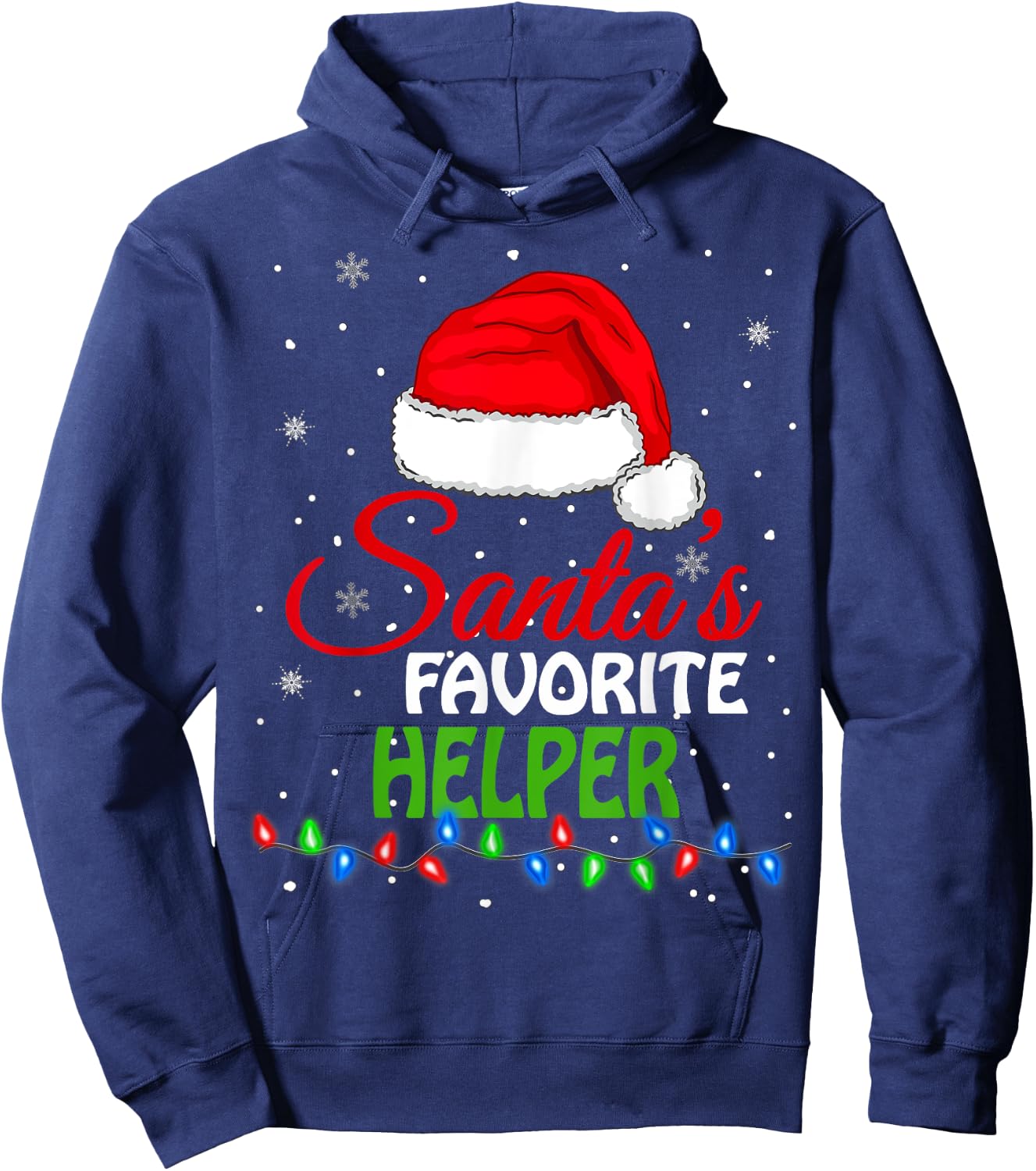 Santa's Favorite Helper Santa Hat Lights. Funny Christmas Hoodie - Hoodie | Navy
