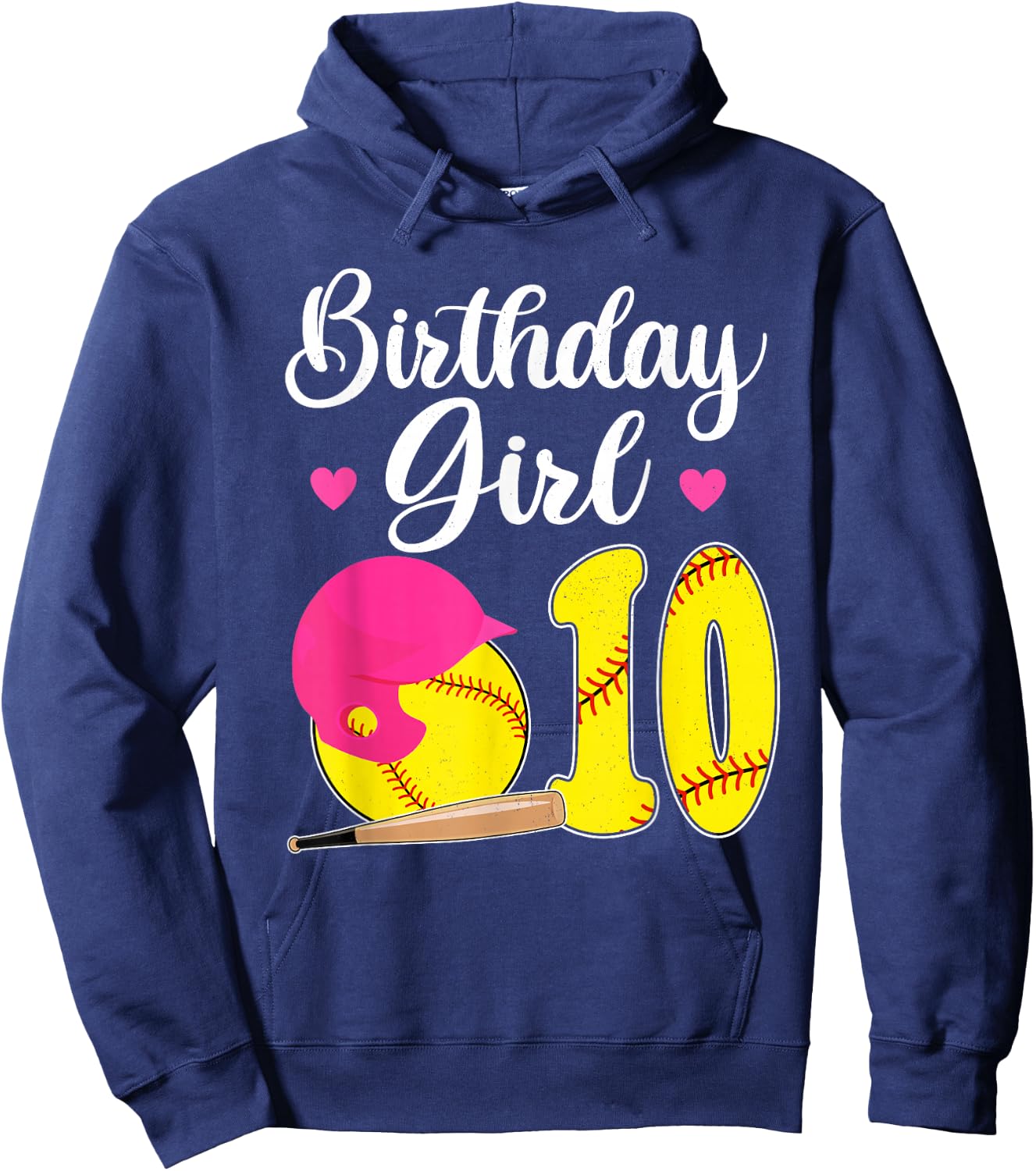 10th Birthday Softball Girls 10 Years Old Hoodie - Hoodie | Navy