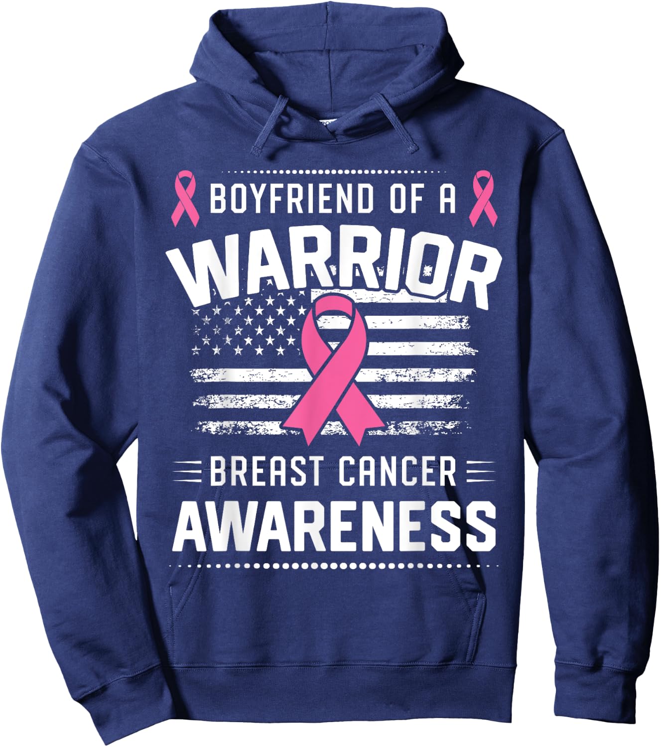 Boyfriend Of A Warrior Breast Cancer Awareness Boyfriend Hoodie - Hoodie | Navy