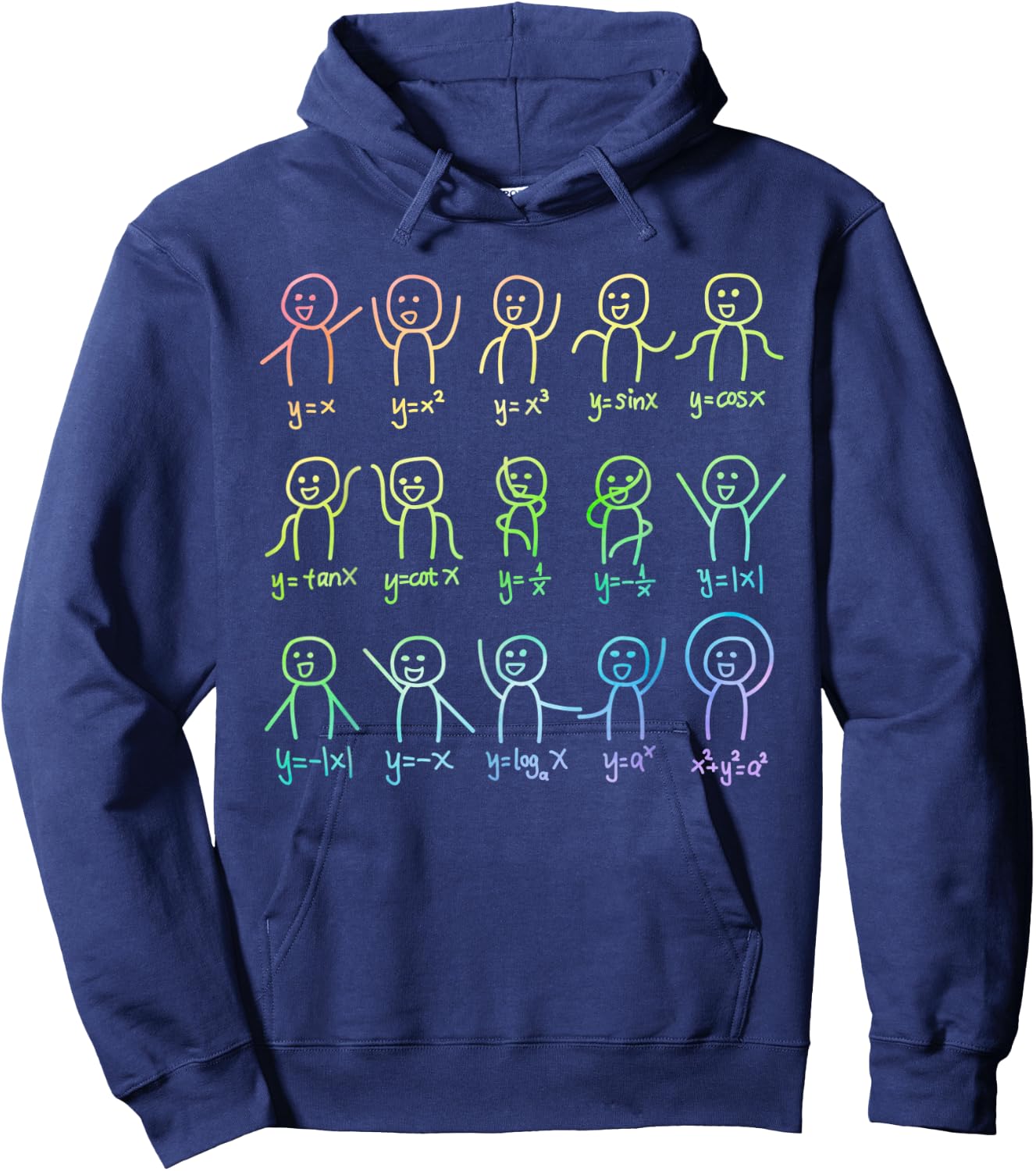 Algebra Dance Stick Figure with Mathematical Graphs Hoodie - Hoodie | Navy