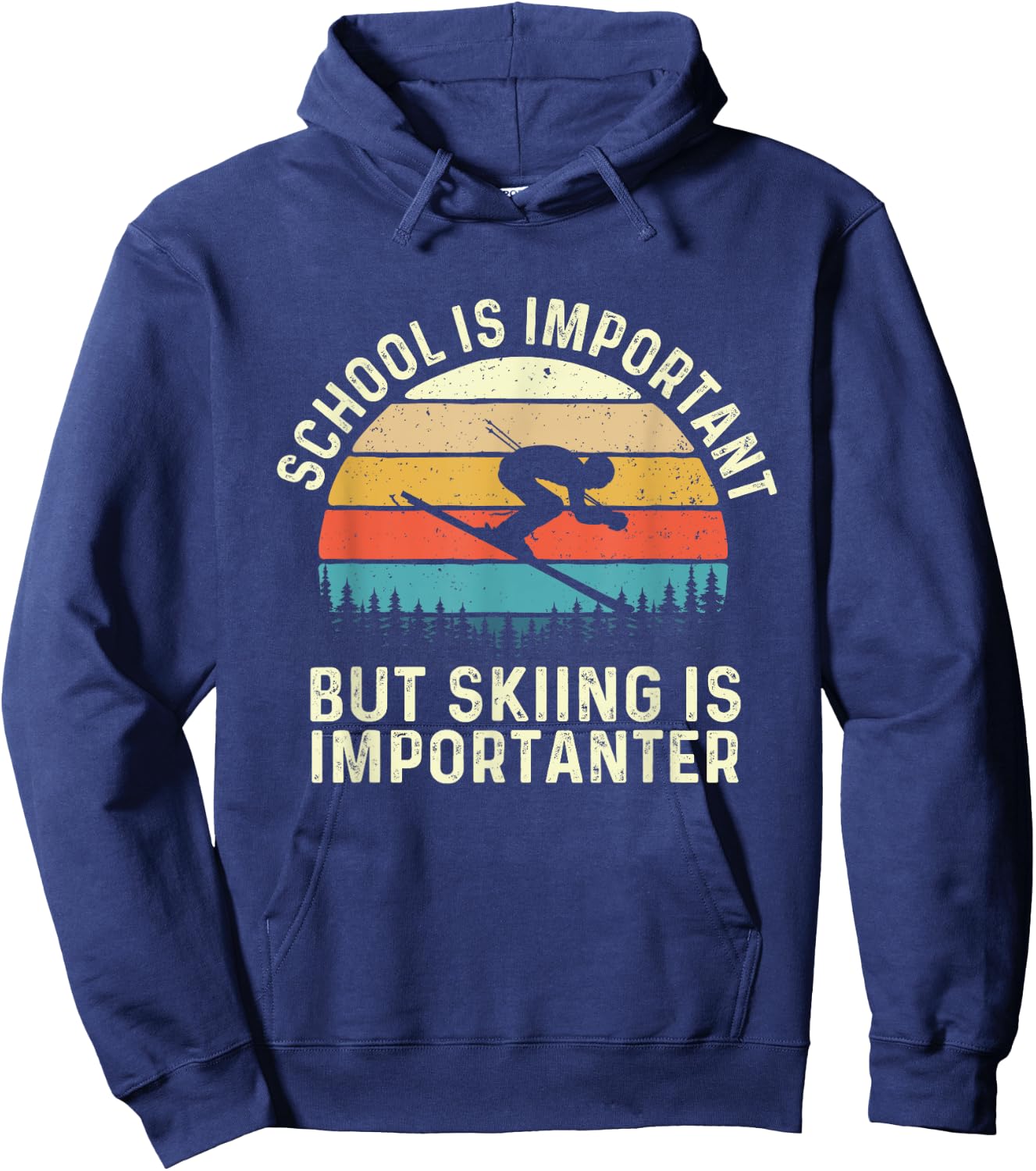 School Is Important But Skiing Is Importanter - Retro Skier Hoodie - Hoodie | Navy