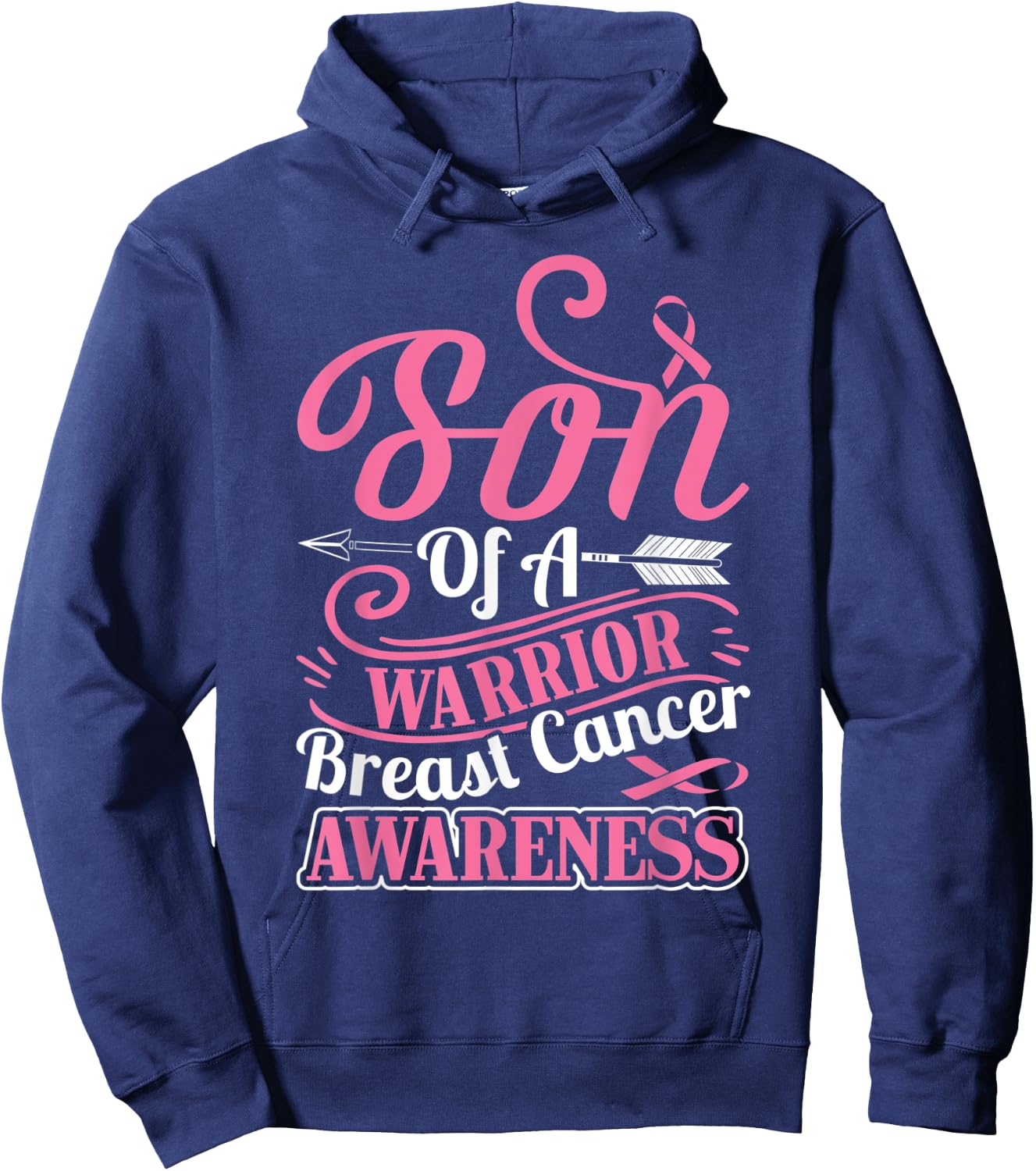 pink ribbon breast cancer awareness Son of warrior boys men Hoodie - Hoodie | Navy