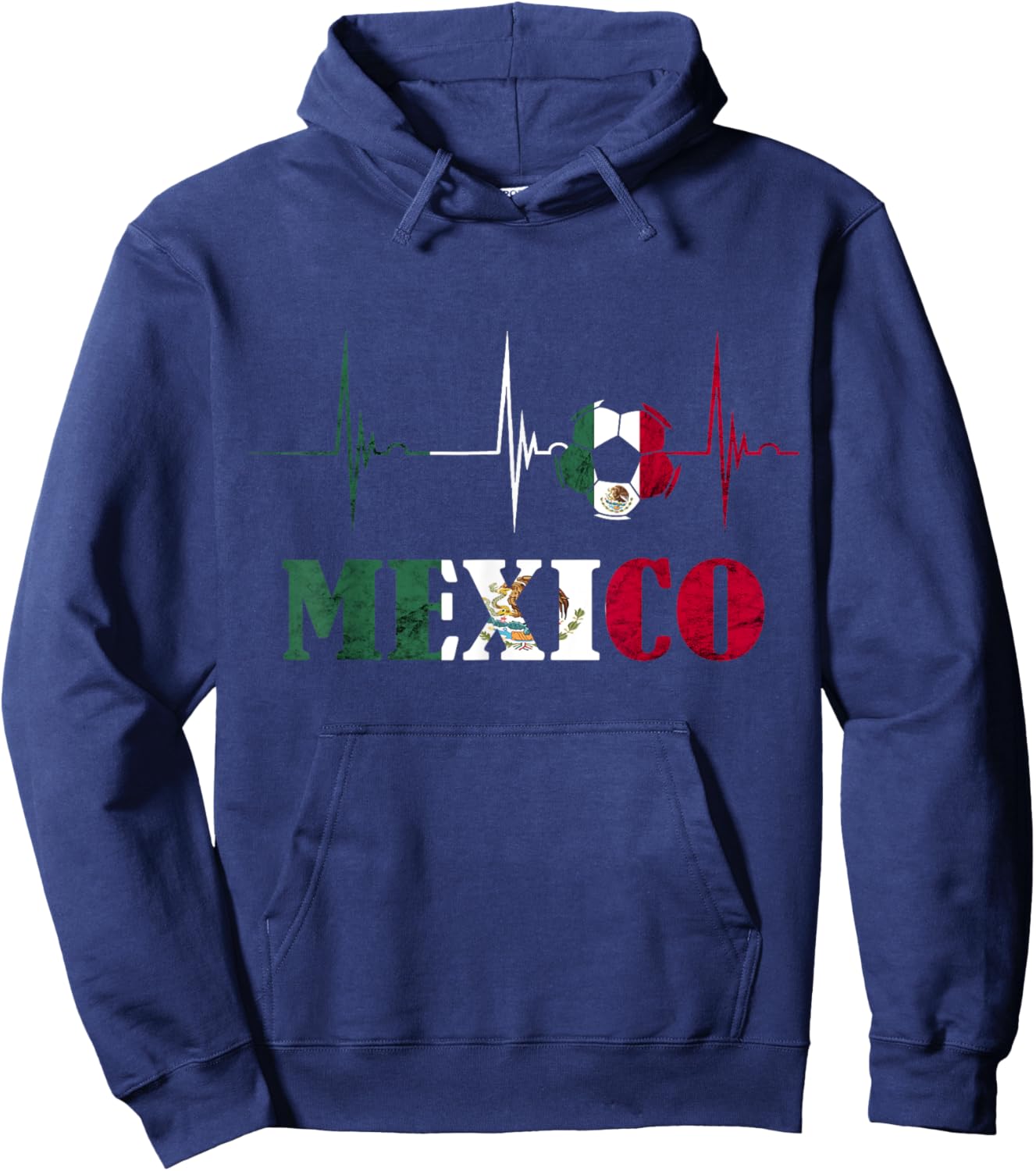 Mexico Heartbeat EKG Pulse Ball Mexico Soccer Mexican Flag Hoodie - Hoodie | Navy