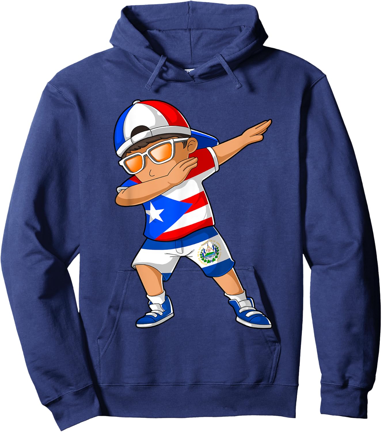 Half Puerto Rican Half Salvadoran Boy Puerto Rico Flag Hoodie - Hoodie | Navy