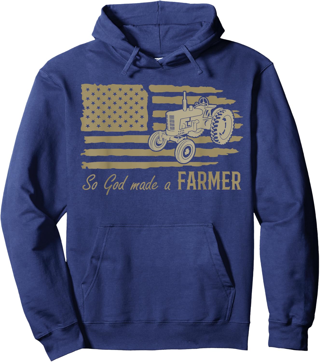 USA Patriotic American Flag Tractor So God Made A Farmer Hoodie - Hoodie | Navy