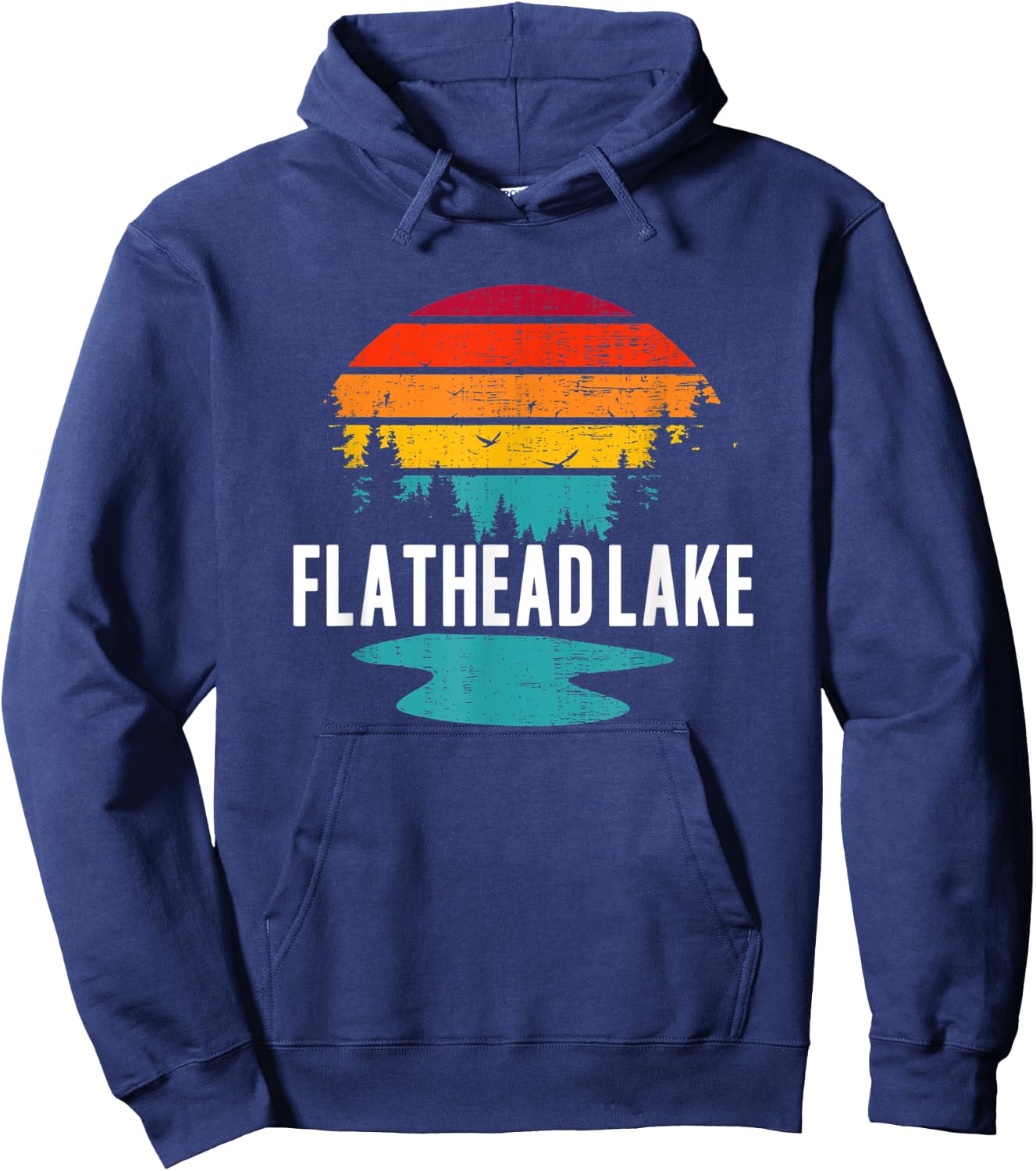 Flathead Lake Montana Fishing Vacation Vintage Sunset Hoodie - Hoodie | Navy