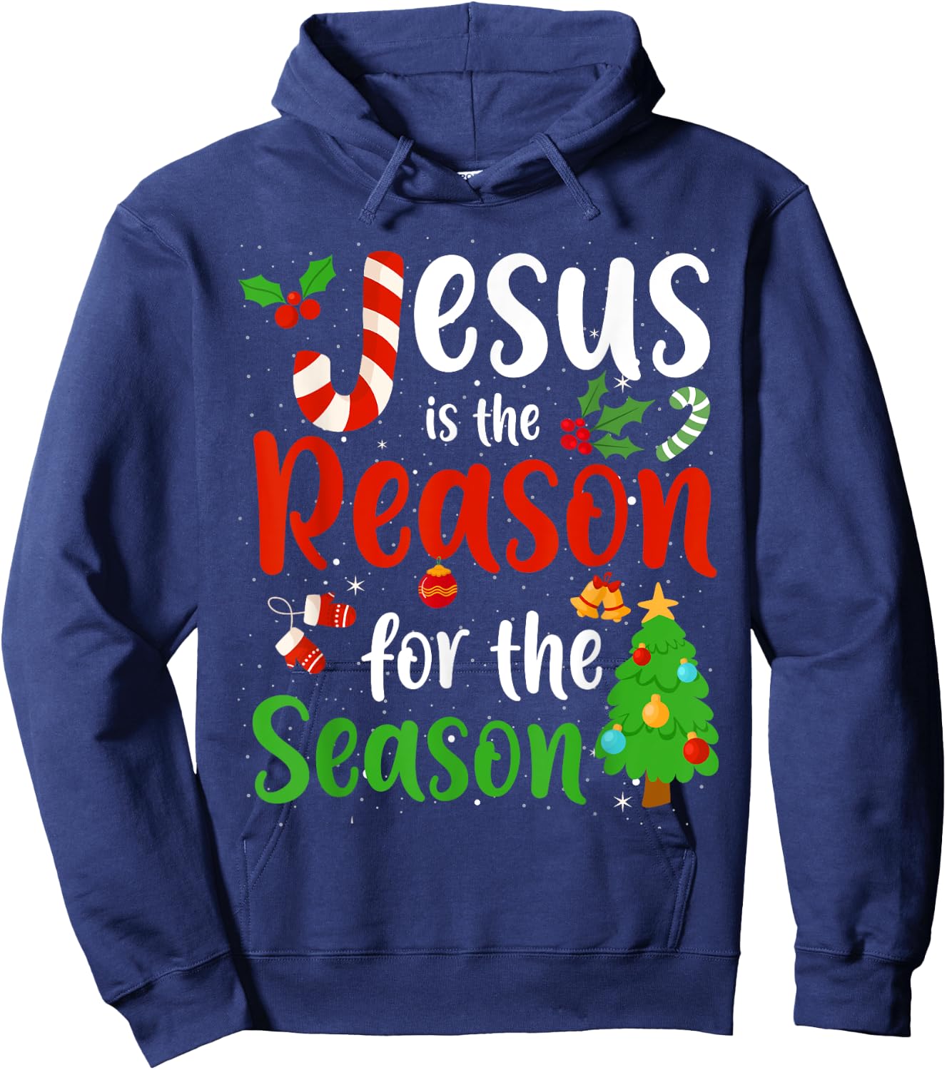 Jesus is the reason for the season Candy Cane Christmas Pjs Hoodie - Hoodie | Navy