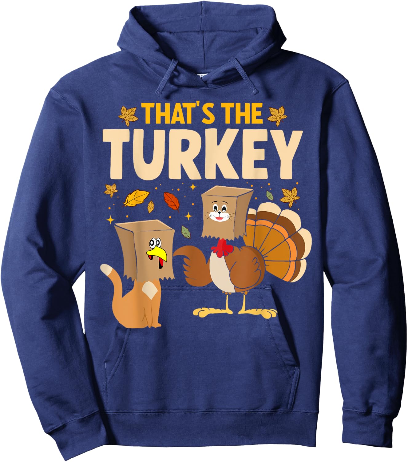 Thanksgiving Funny Fake Cat Turkey Cat Owner Holiday Women Kids Hoodie - Hoodie | Navy