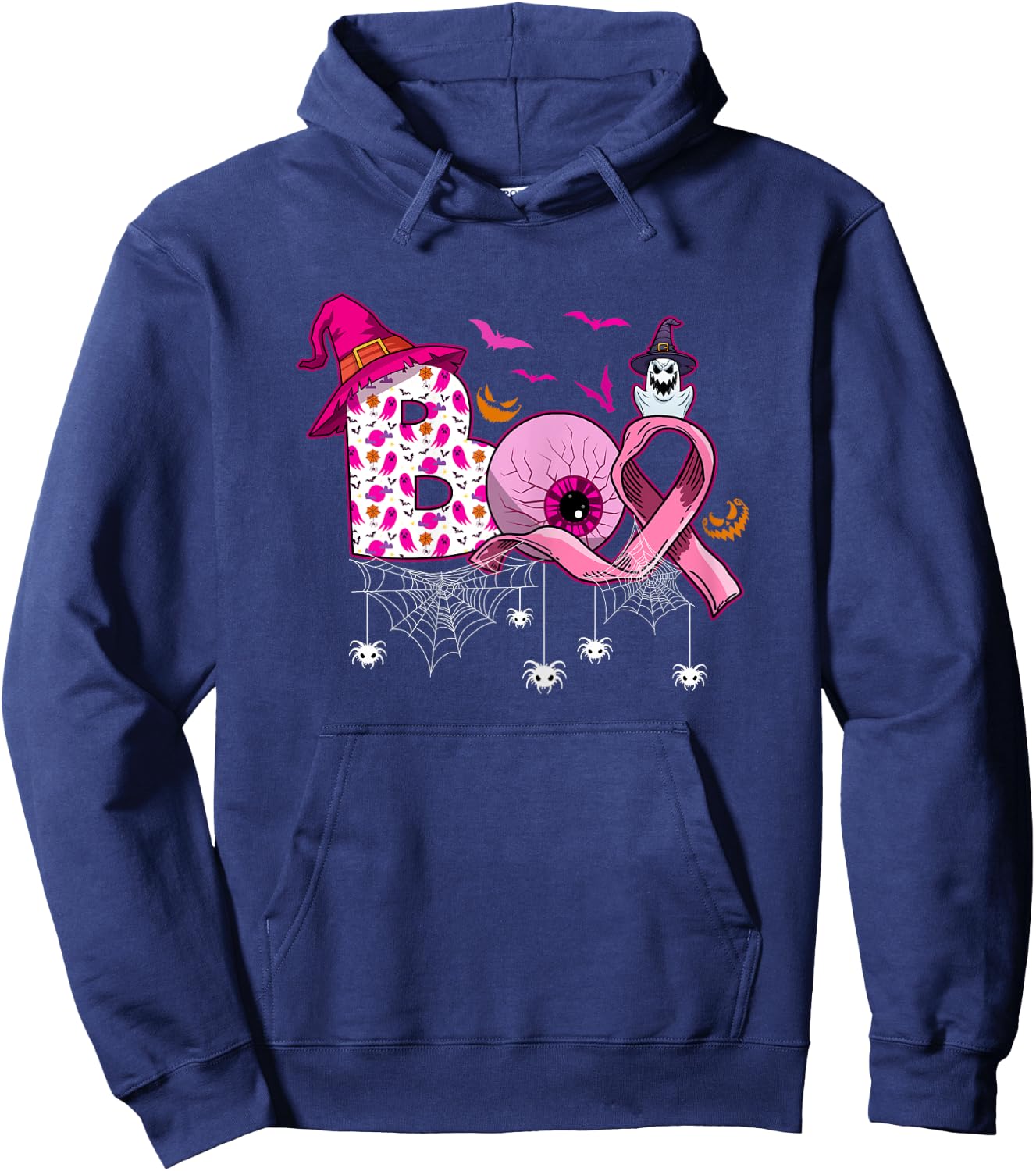 Boo Halloween Pumpkin Pink Ribbon Witch Breast Cancer Hoodie - Hoodie | Navy