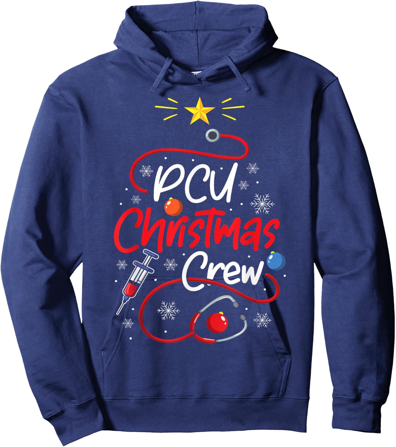 Nurse PCU Christmas Crew Nursing Christmas lights Hoodie - Hoodie | Navy