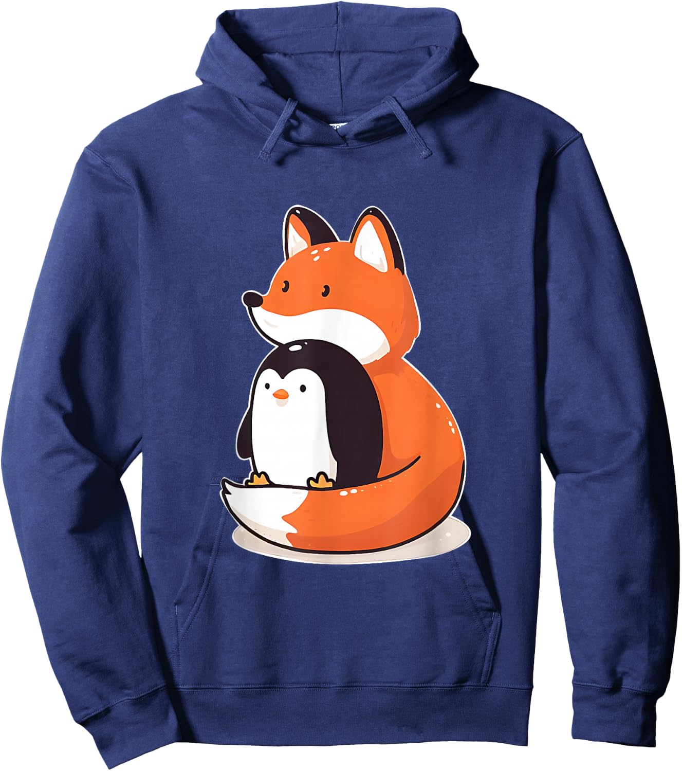 Cute Fox and Penguin Design Hoodie - Hoodie | Navy