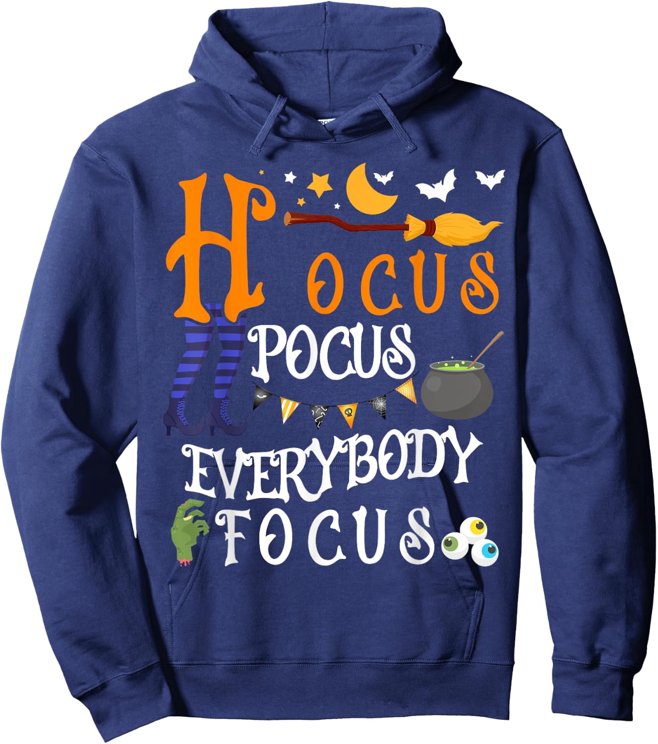 Hocus Pocus Everybody Focus Pumpkin Moon Funny Focus Hoodie - Hoodie | Navy