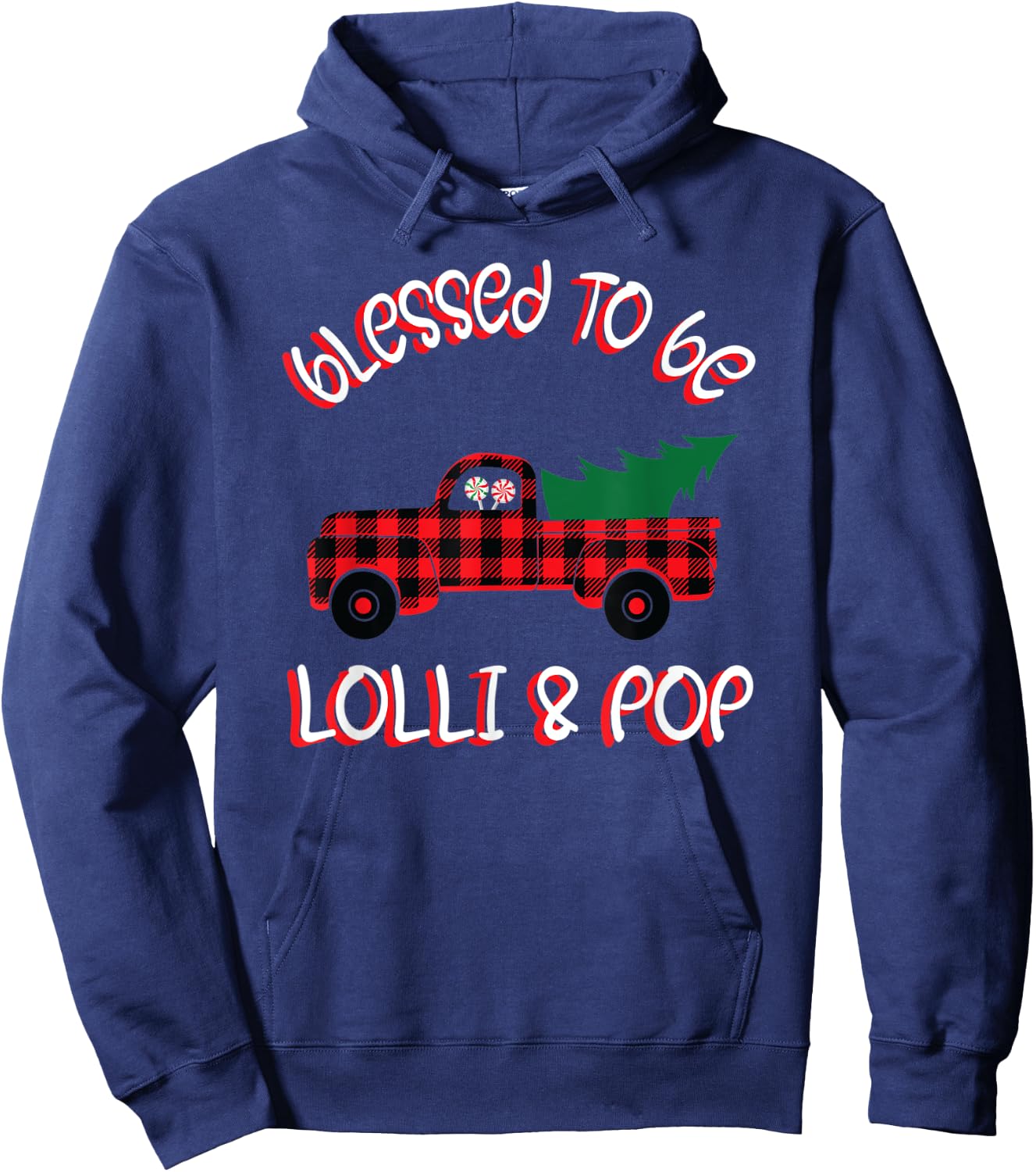 Lolli & Pop Christmas Pajamas Shirt Gift Truck Tree Lollypop Hoodie - Hoodie | Navy