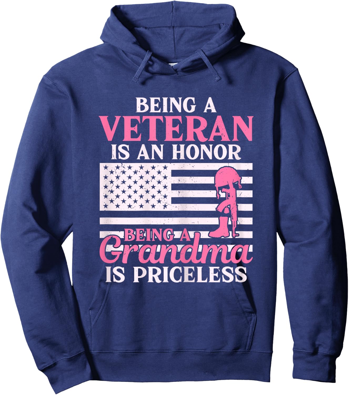 Being a Veteran is An Honor Female Veteran Grandma Military Hoodie - Hoodie | Navy