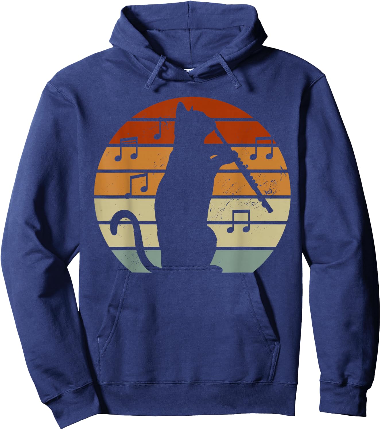 Cat Lover Playing Flute Player Expert Musician Music Hoodie - Hoodie | Navy