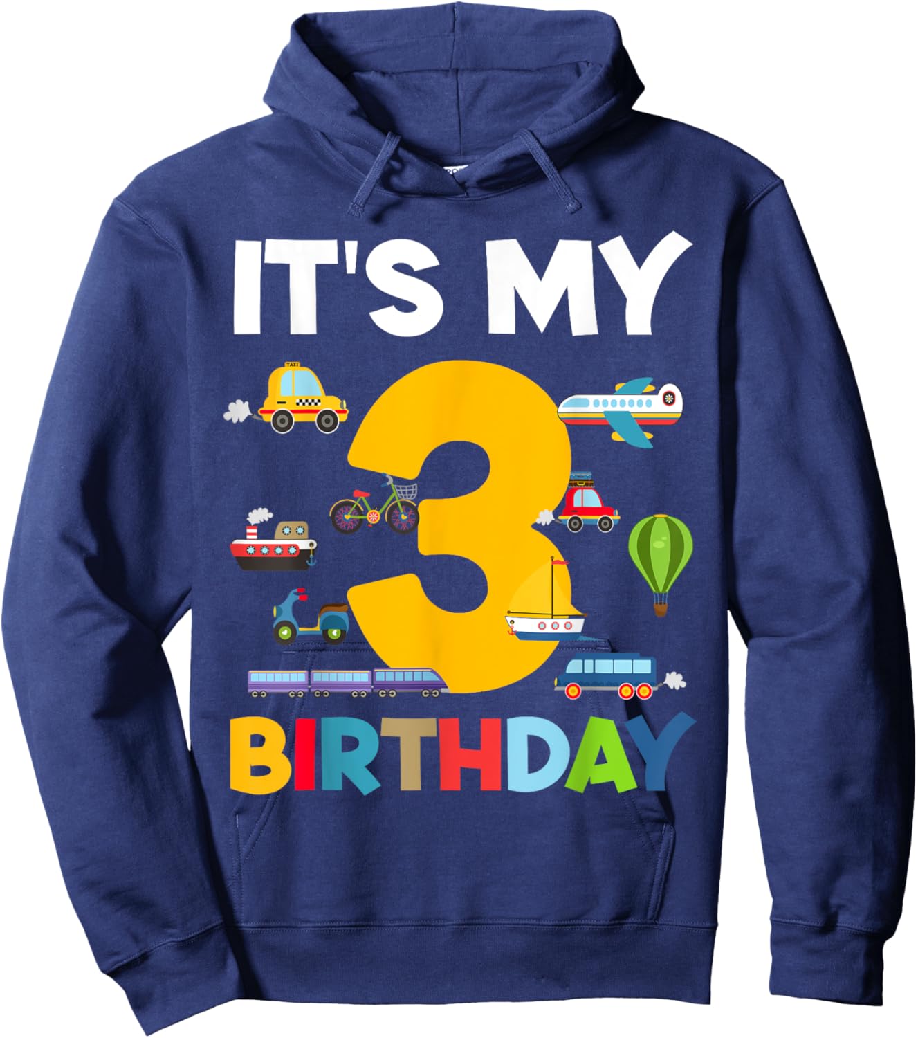 3rd Birthday Transportation Toddler Boy kid 3 Years Birthday Hoodie - Hoodie | Navy