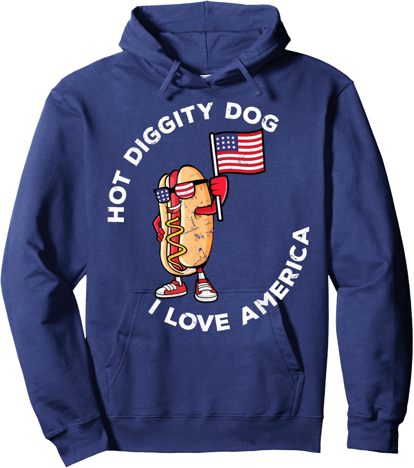 Hot Diggity Dog July 4th America Patriotic Picnic USA Funny Hoodie - Hoodie | Navy