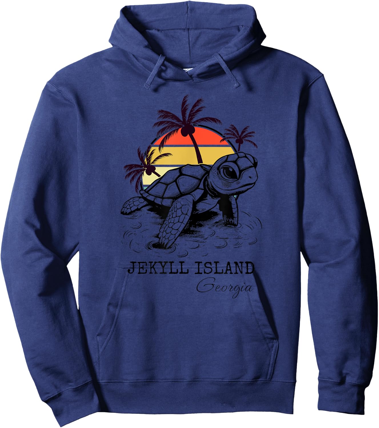 Jekyll Island Georgia Sea Turtle Preserve 70s Retro Style Hoodie - Hoodie | Navy