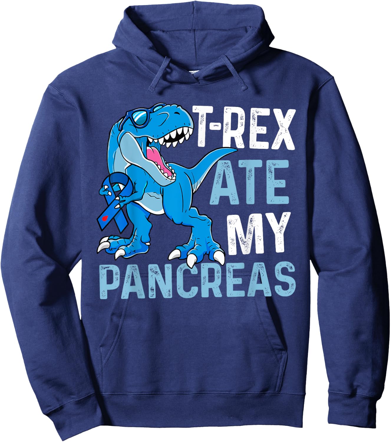 T-Rex Ate My Pancreas Funny Diabetes Awareness Boys Dinosaur Hoodie - Hoodie | Navy
