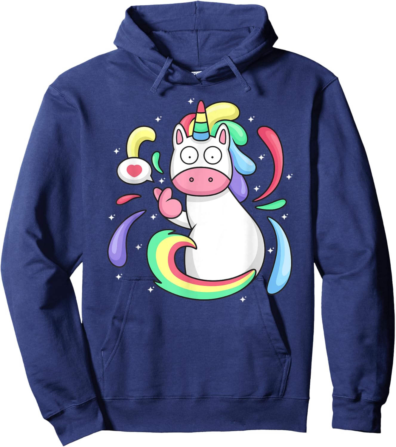 Funny Unicorn Heart Finger Korea Wide Open Eyes Meme Unicorn Hoodie - Hoodie | Navy
