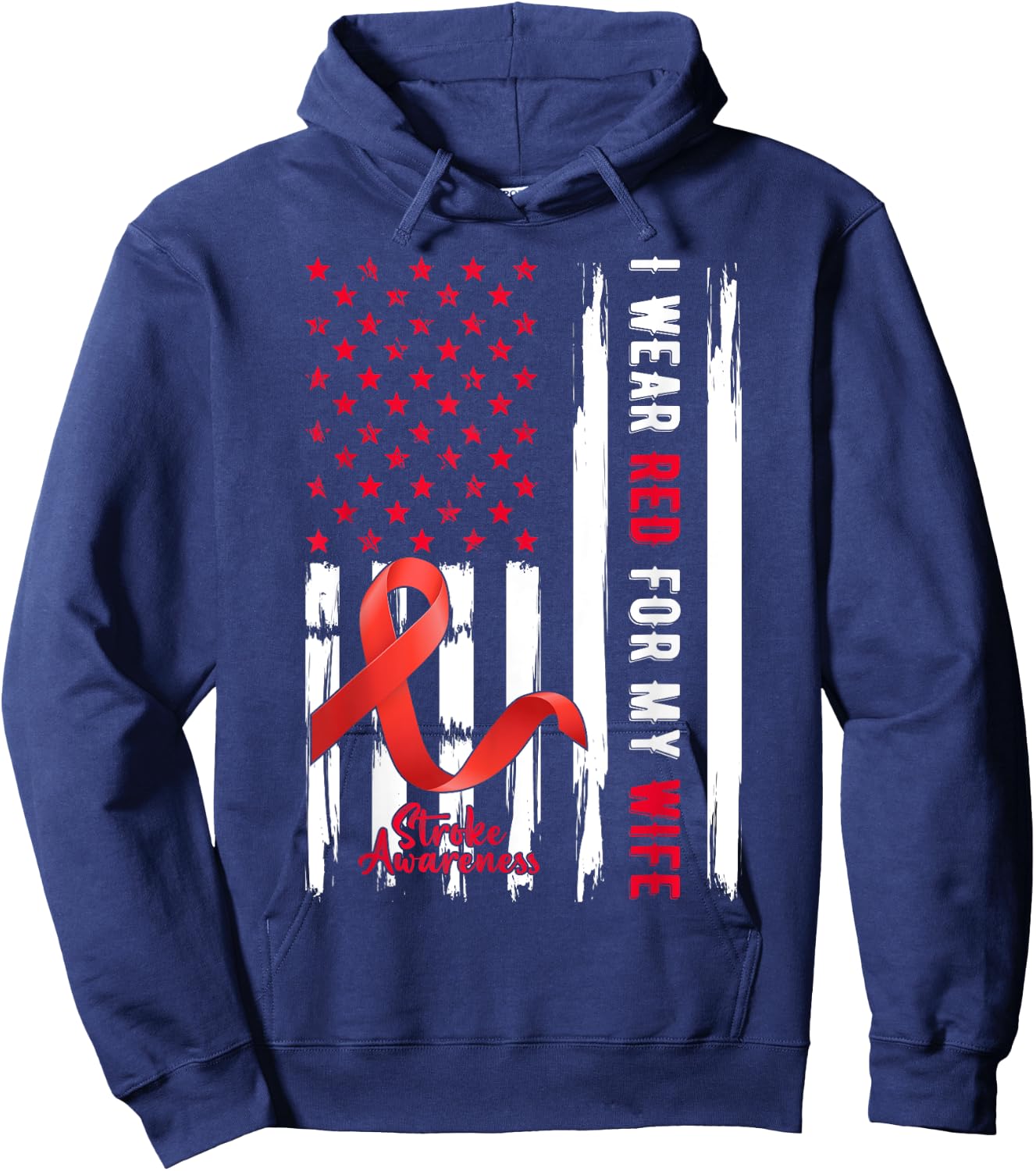 I Wear Red For My Wife Stroke Awareness Survivor Warrior Hoodie - Hoodie | Navy