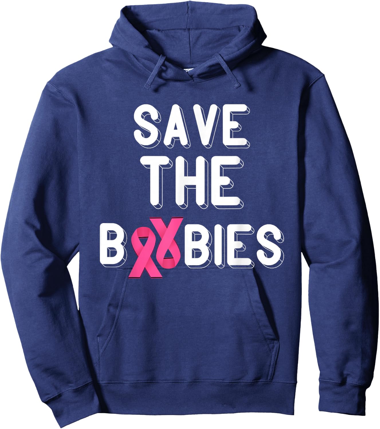 Pink Ribbon Save The Boobies Breast Cancer Awareness Hoodie - Hoodie | Navy