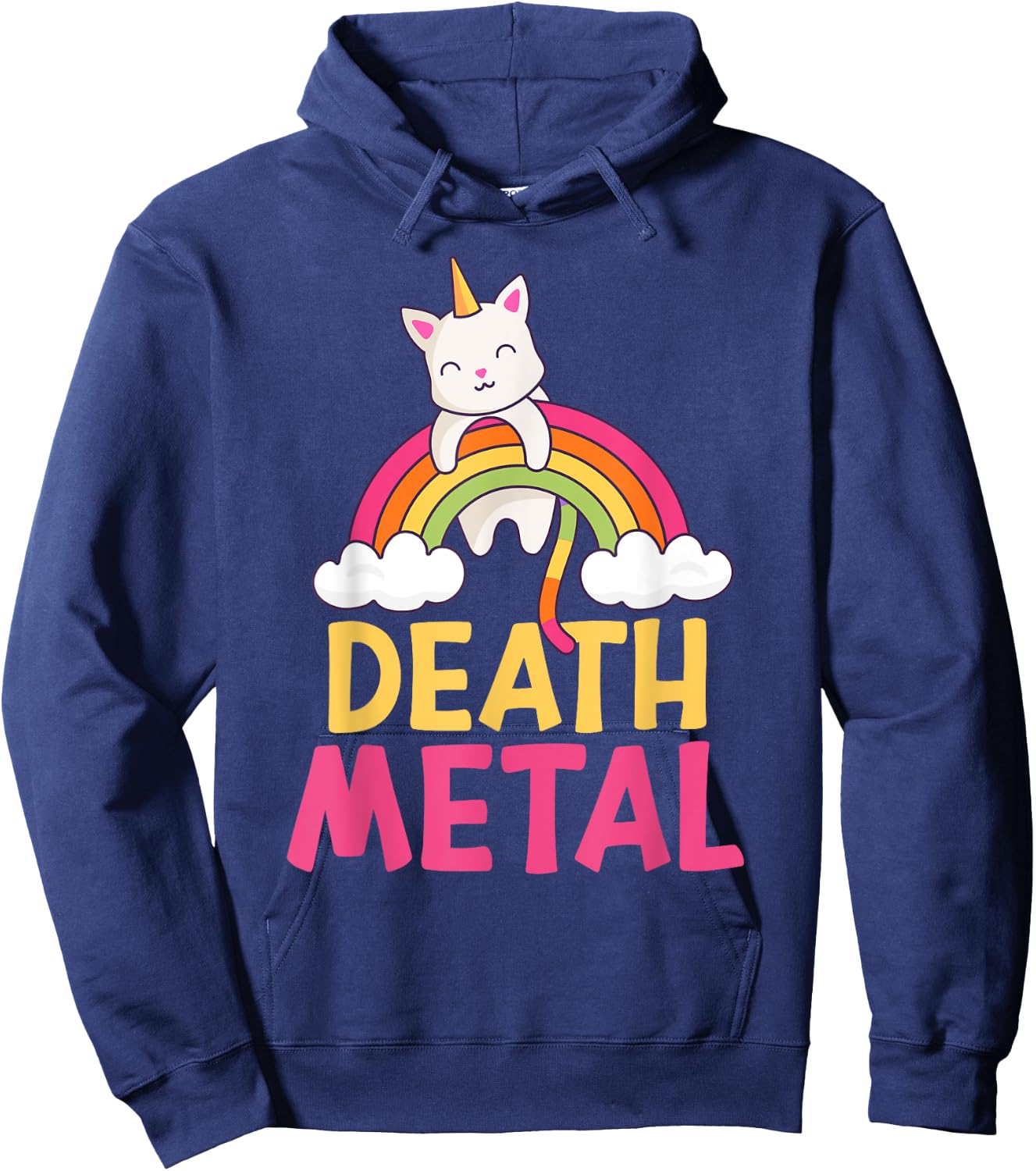 Funny Colorful Death Metal Rainbow Cat Unicorn Unicat Hoodie - Hoodie | Navy