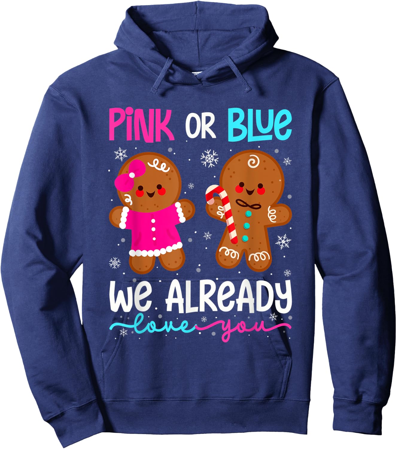 Cute Gingerbread Gender Reveal Funny Pink Or Blue Love You Hoodie - Hoodie | Navy