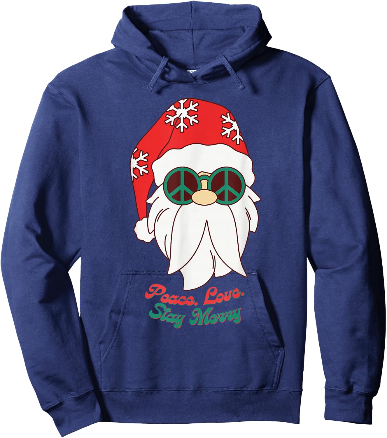 Hippie Santa Groovy Peace Sign Funny Christmas Hoodie - Hoodie | Navy