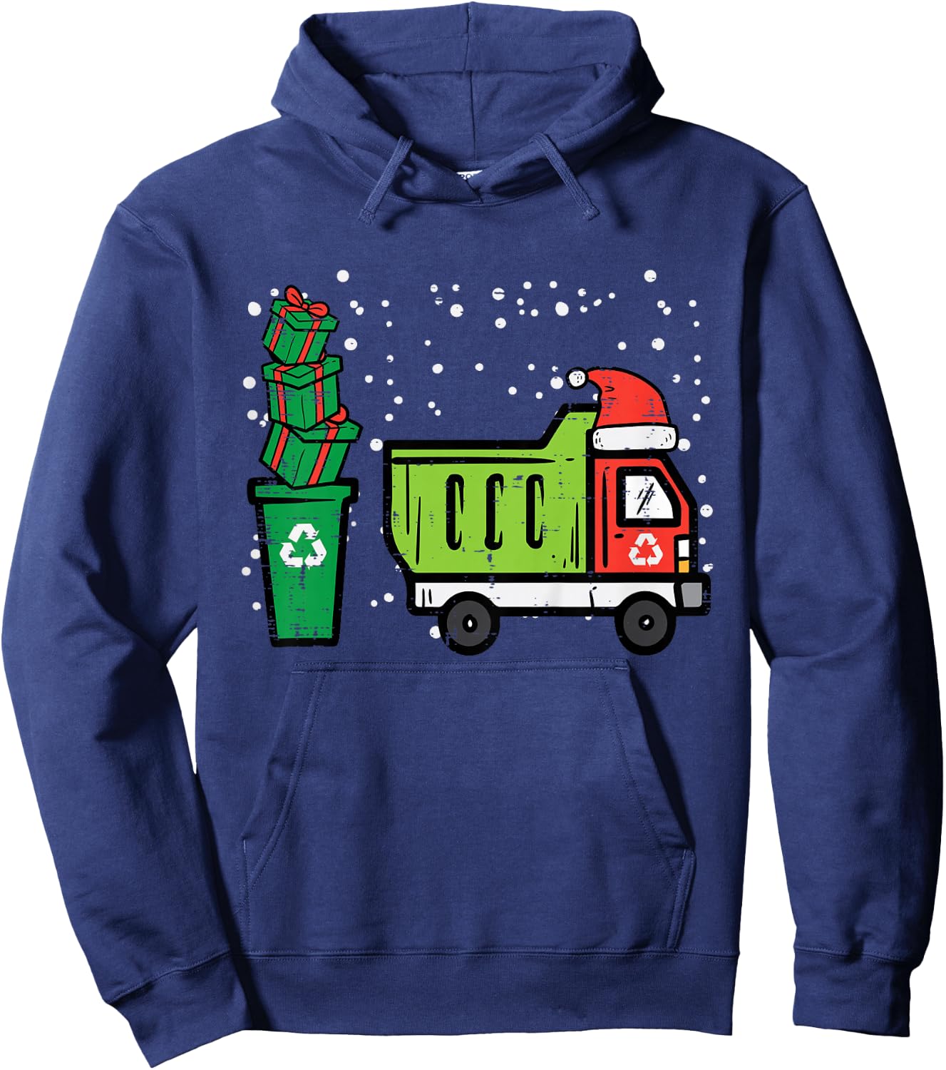 Kids Christmas Dump Recycling Truck Xmas Boys Kids Toddler Youth Hoodie - Hoodie | Navy