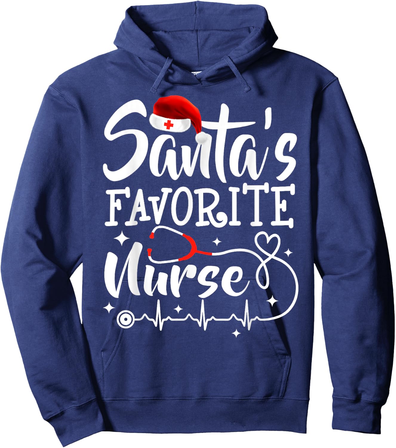 Santa's Favorite Nurse Christmas Scrub Top Stethoscope Xmas Hoodie - Hoodie | Navy
