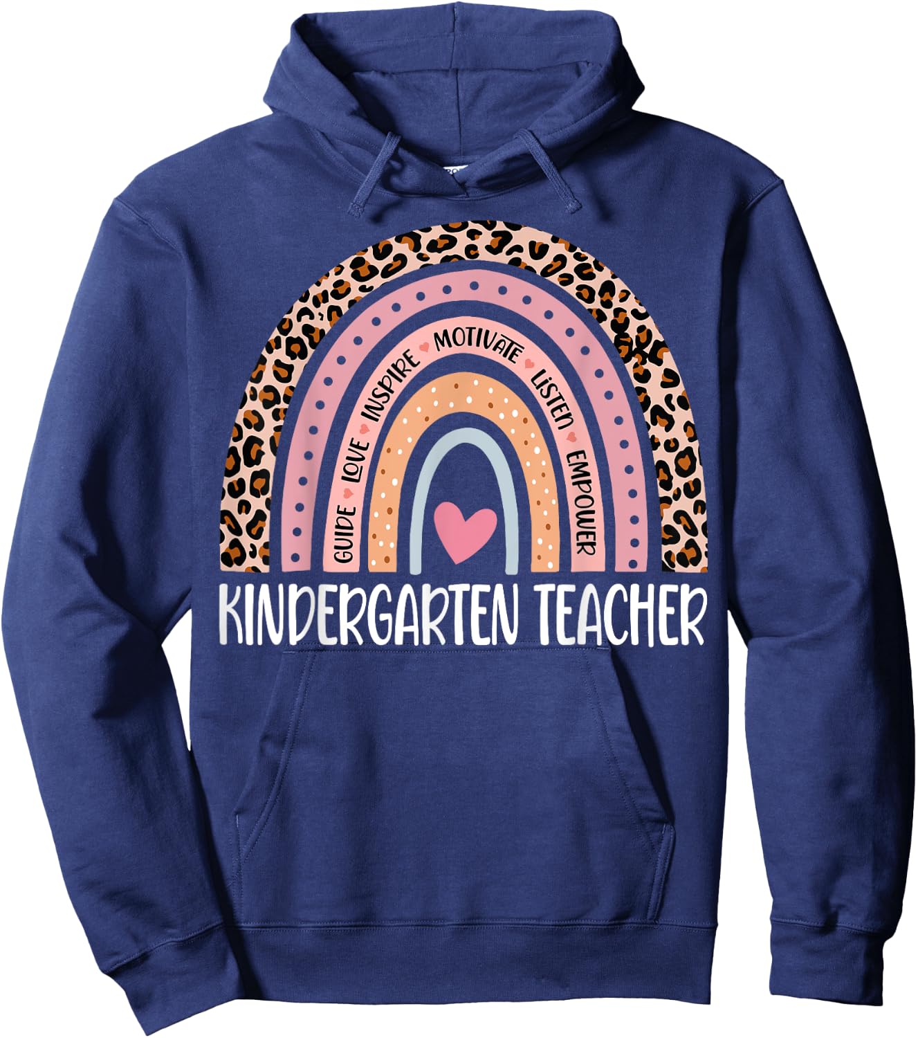 Kindergarten Teacher Rainbow Leopard 1st Day Of School Hoodie - Hoodie | Navy