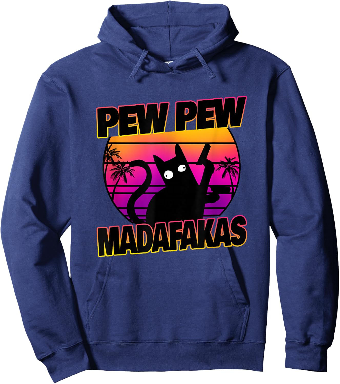 Pew Pew Madafakas Cat Vaporwave Aesthetic Hoodie - Hoodie | Navy