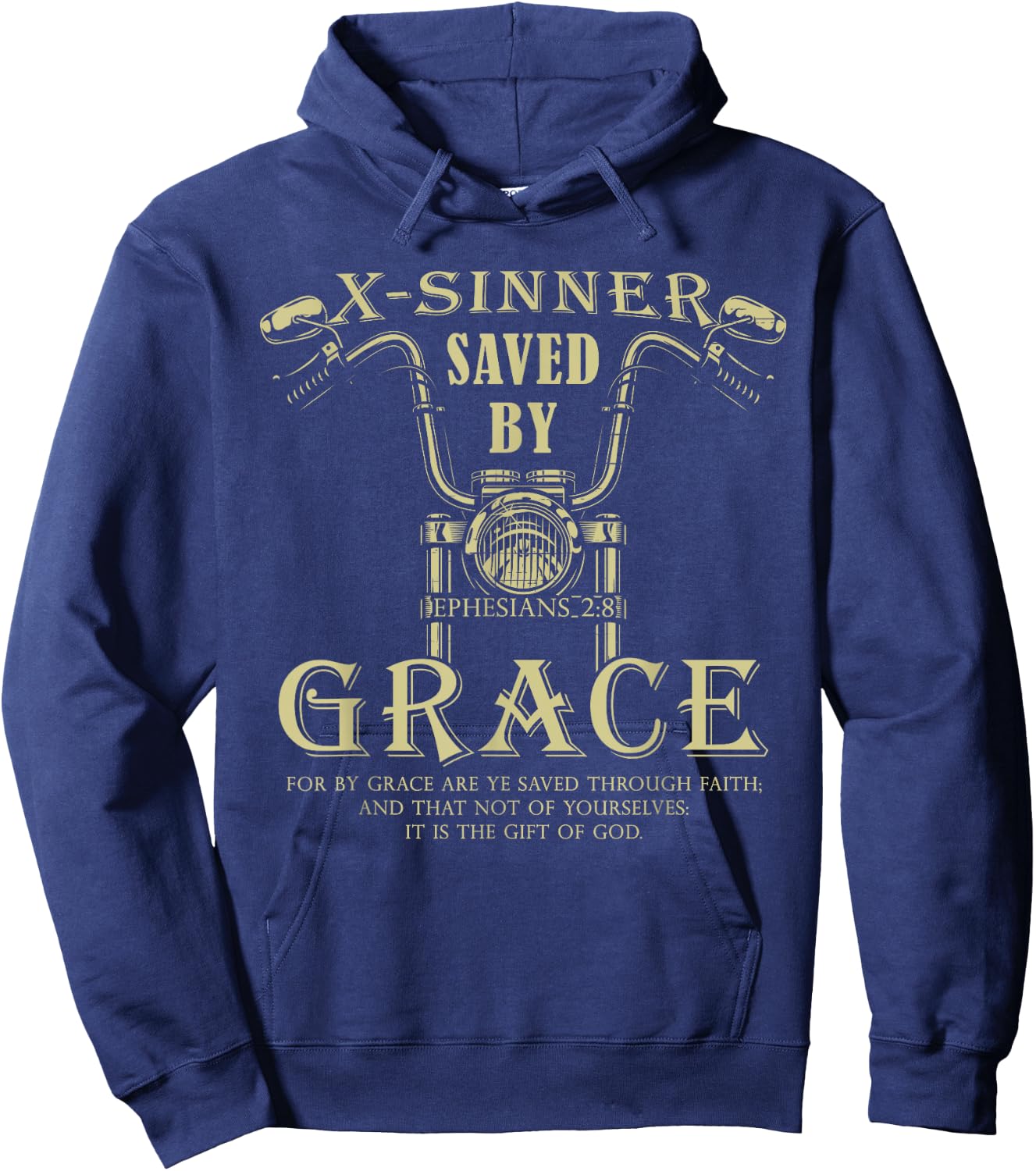 X-Sinner Saved by Grace Verse: Christian Faith Motorcycle Hoodie - Hoodie | Navy