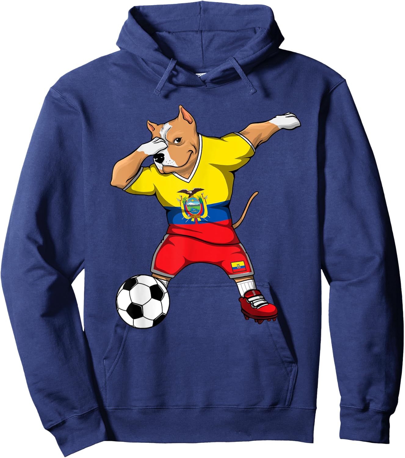 Dabbing Pitbull Dog Ecuador Soccer Fans Jersey Football Flag Women Kids Hoodie - Hoodie | Navy