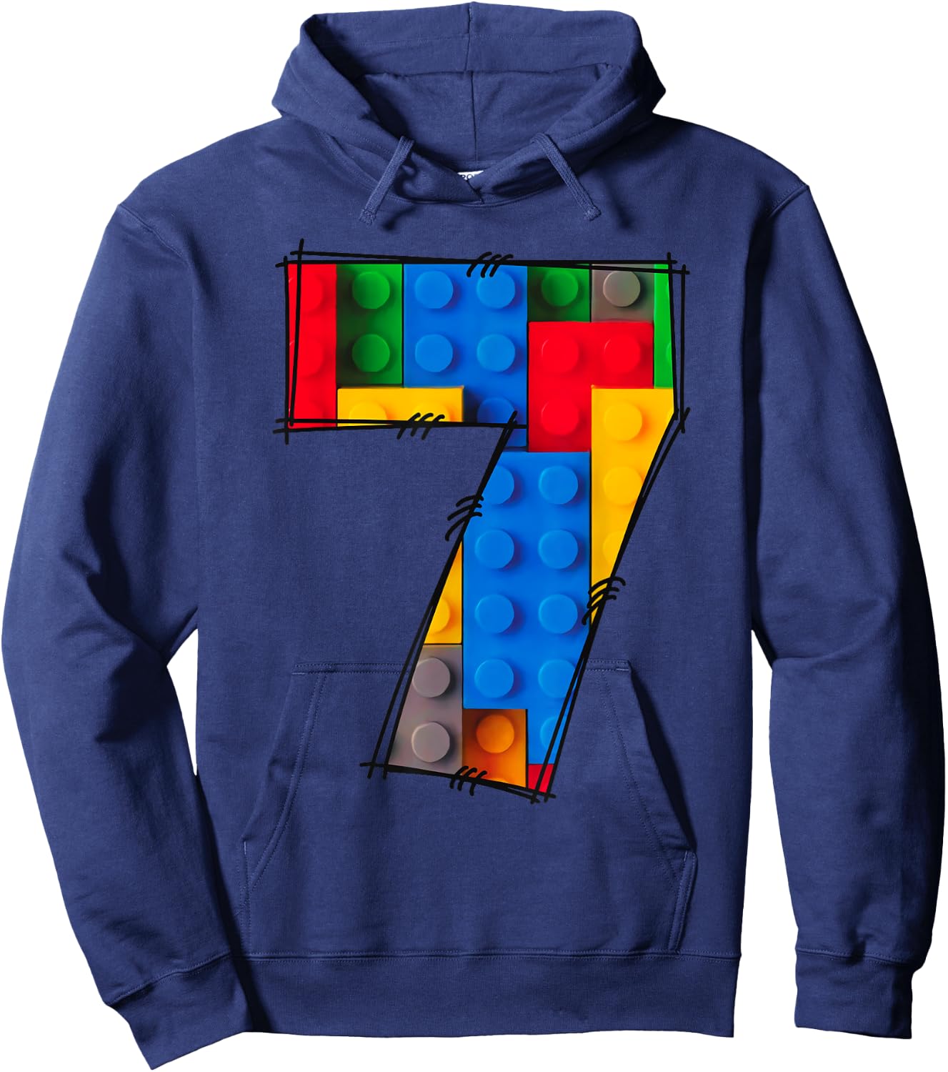 7 Years Old Blocks Building Master Builder 7th Birthday Kid Hoodie - Hoodie | Navy