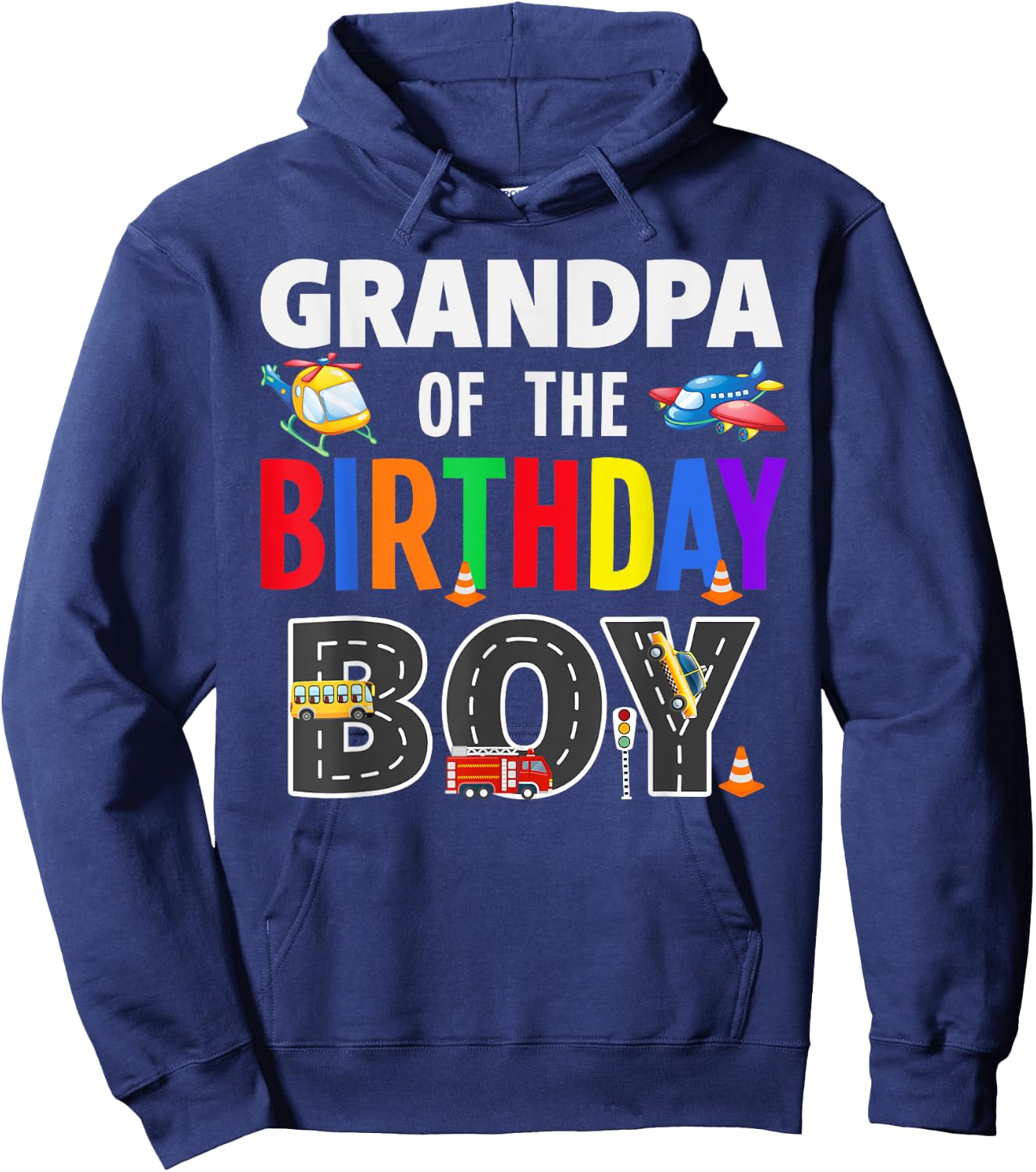 Grandpa Of The Birthday Boy Transportation Family Matching Hoodie - Hoodie | Navy