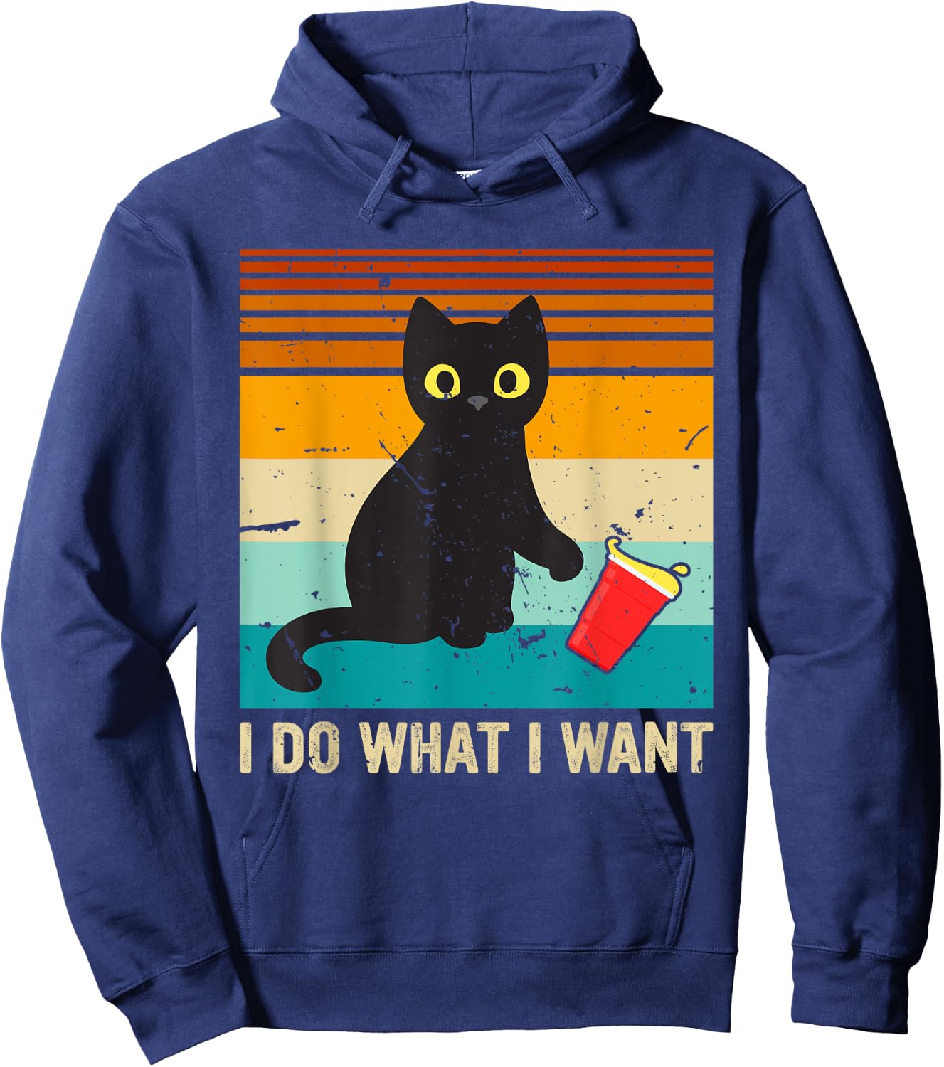 Do What I Want Vintage Black Cat Red Cup Funny My Cat Women Kids Hoodie - Hoodie | Navy