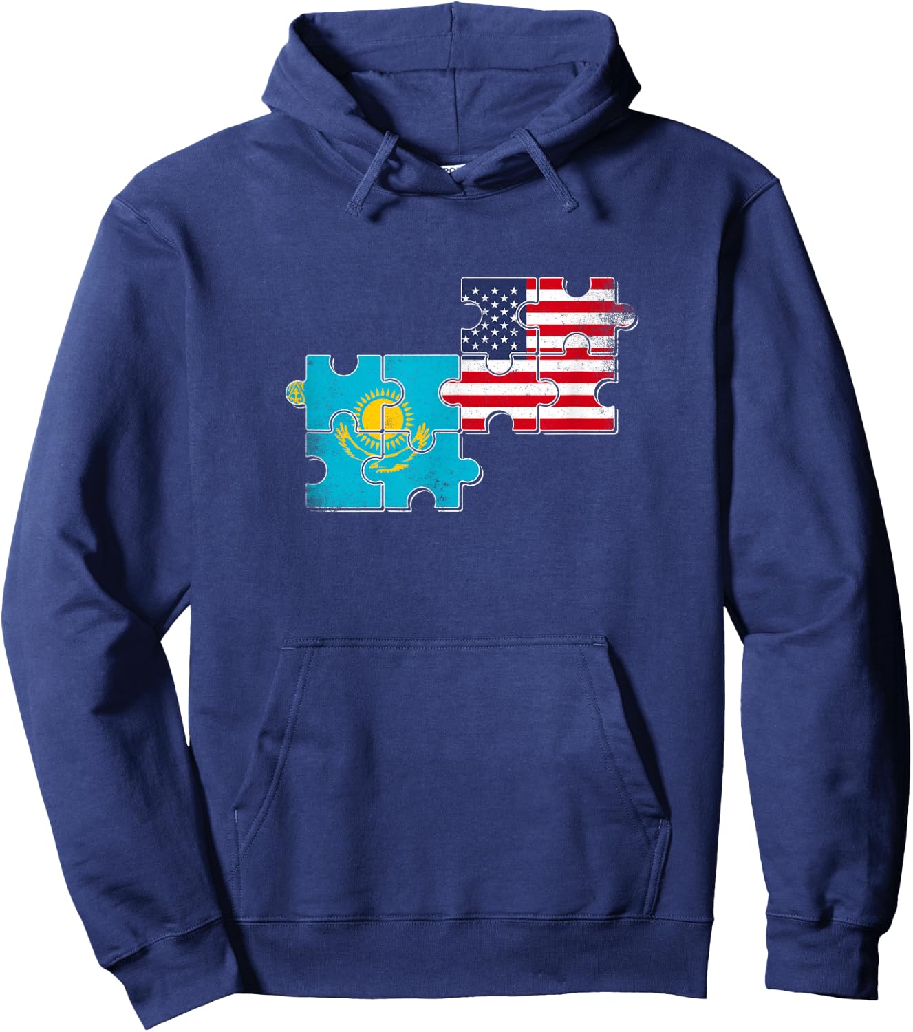 Kazakhstan USA Heartbeat Flag American Kazakh Hoodie - Hoodie | Navy