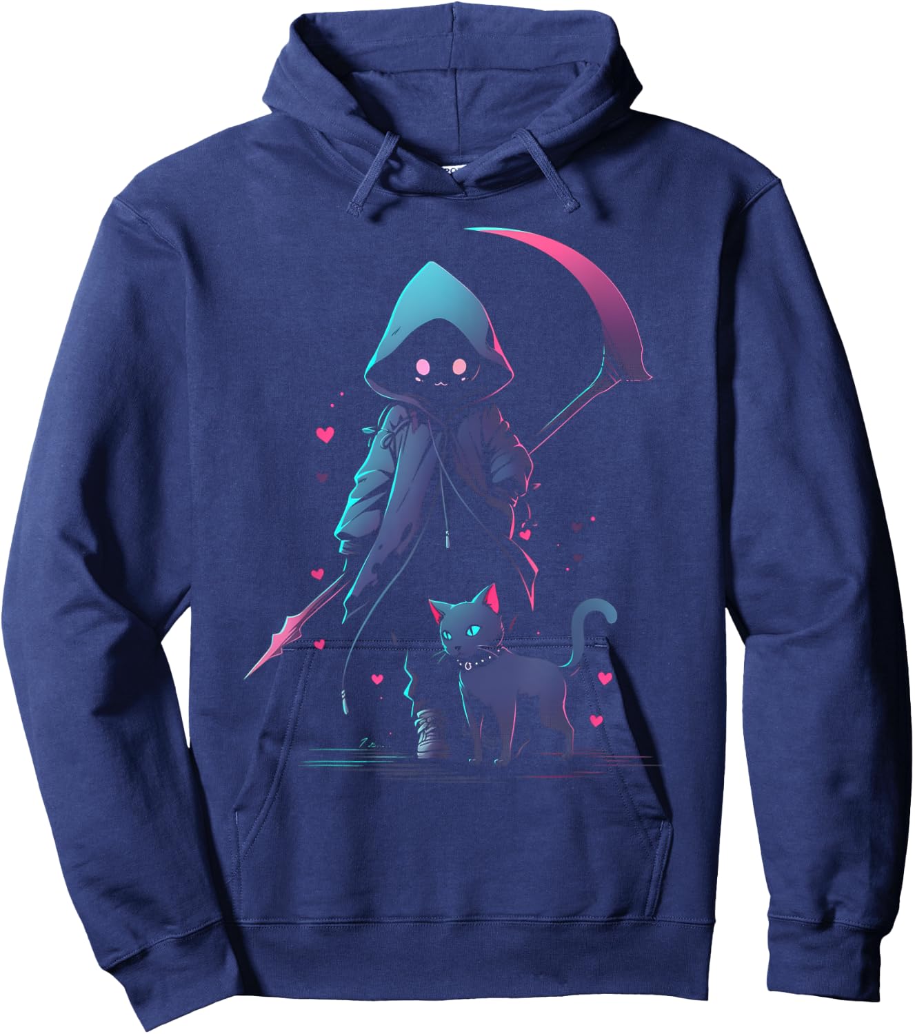 Kawaii Creepy Cute Cat Grim Reaper | Pastel Goth Gothic Women Hoodie - Hoodie | Navy