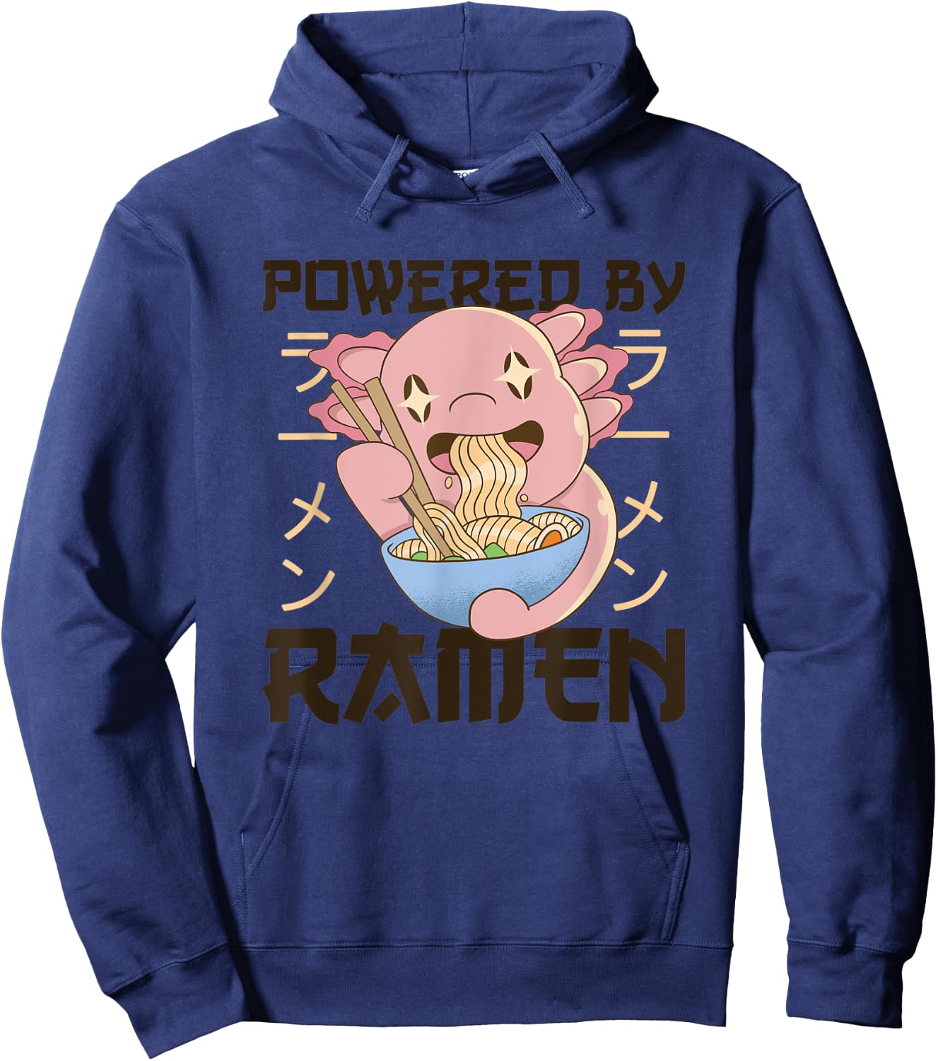 Powered by Ramen Cute Axolotl Eats Ramen Noodles Axolotl Hoodie - Hoodie | Navy