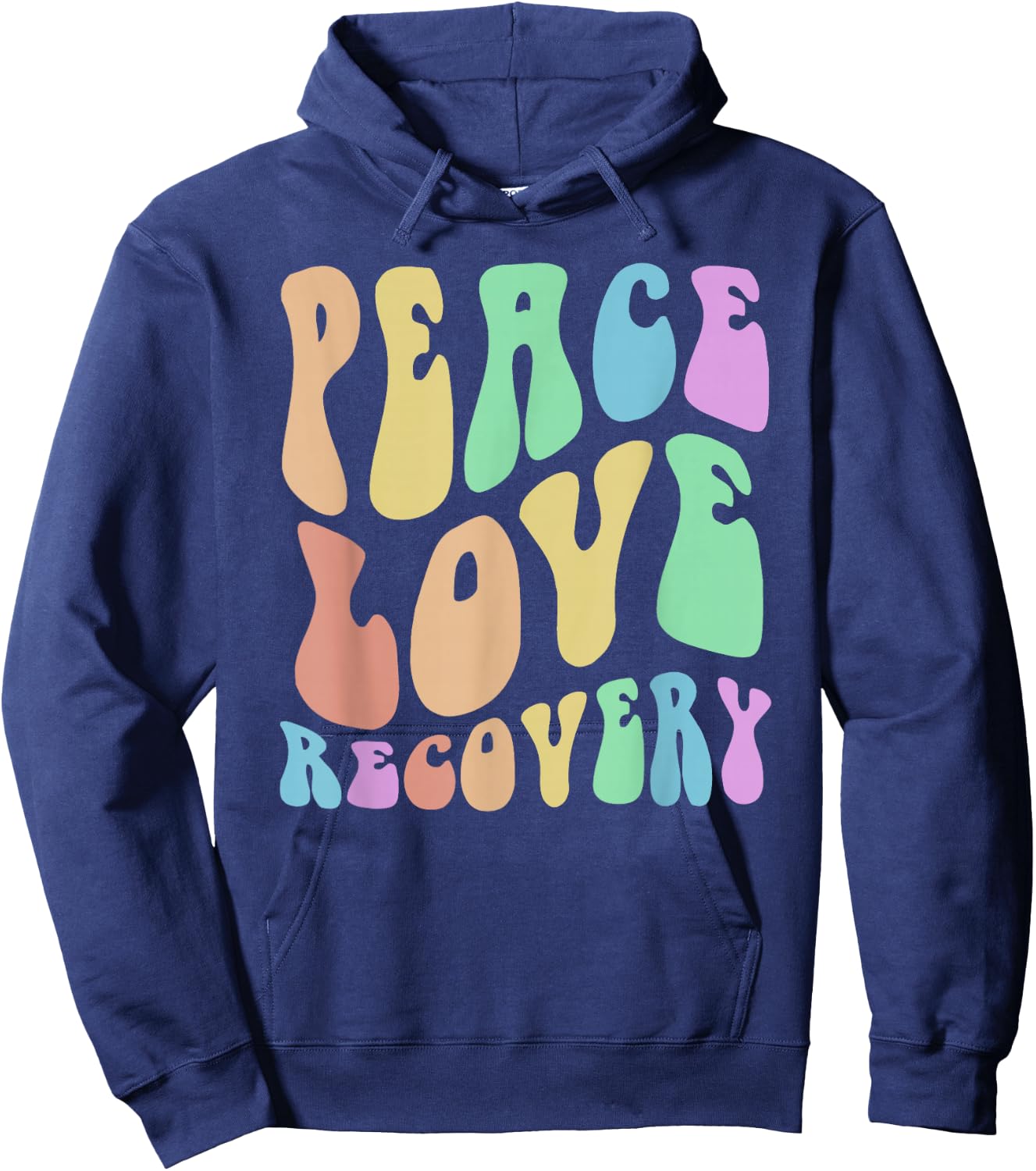 Groovy PEACE LOVE RECOVERY Vintage Sober Clean Celebrate Hoodie - Hoodie | Navy