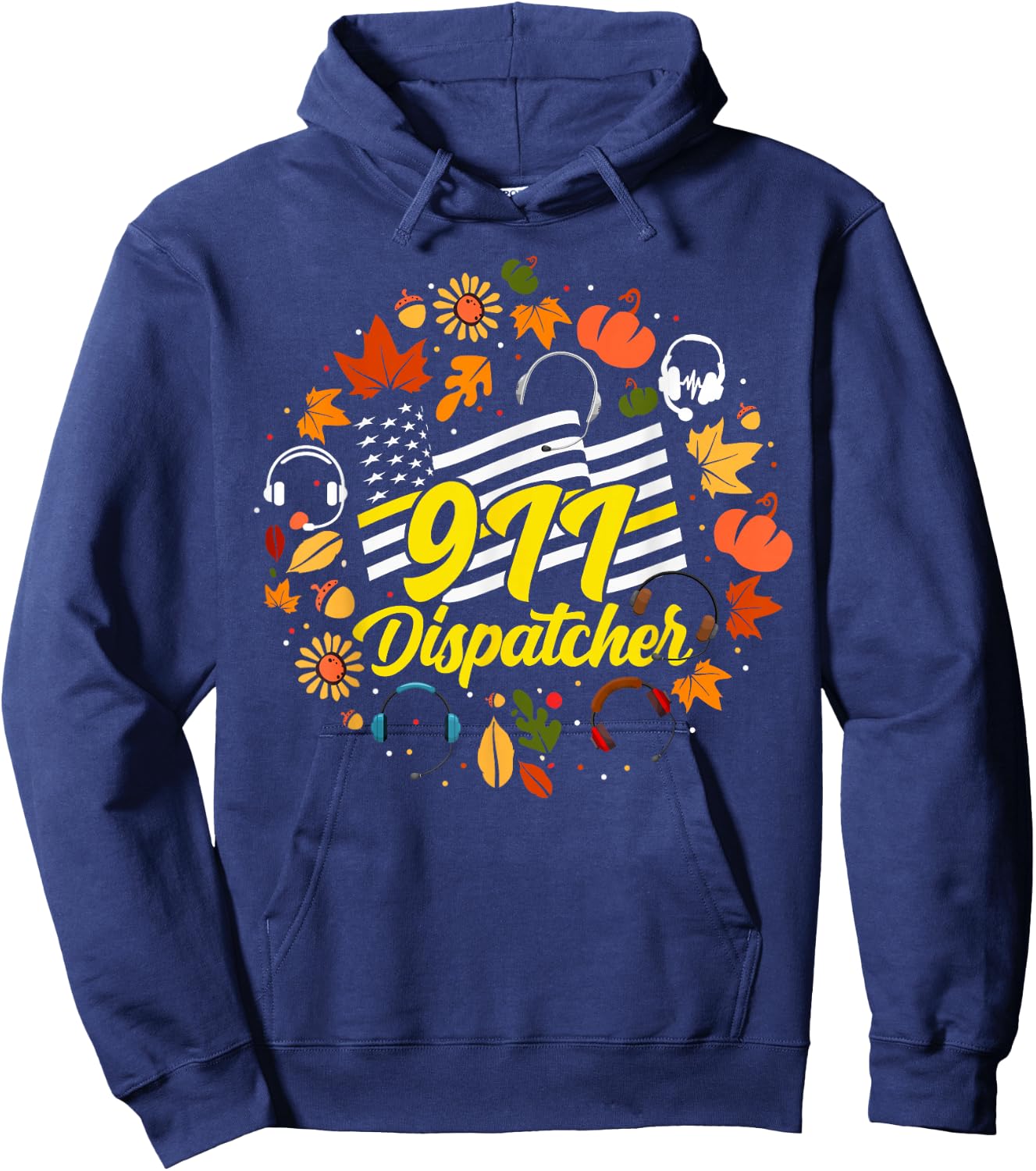 911 Dispatcher Thin Gold Yellow Line Thanksgiving American Hoodie - Hoodie | Navy