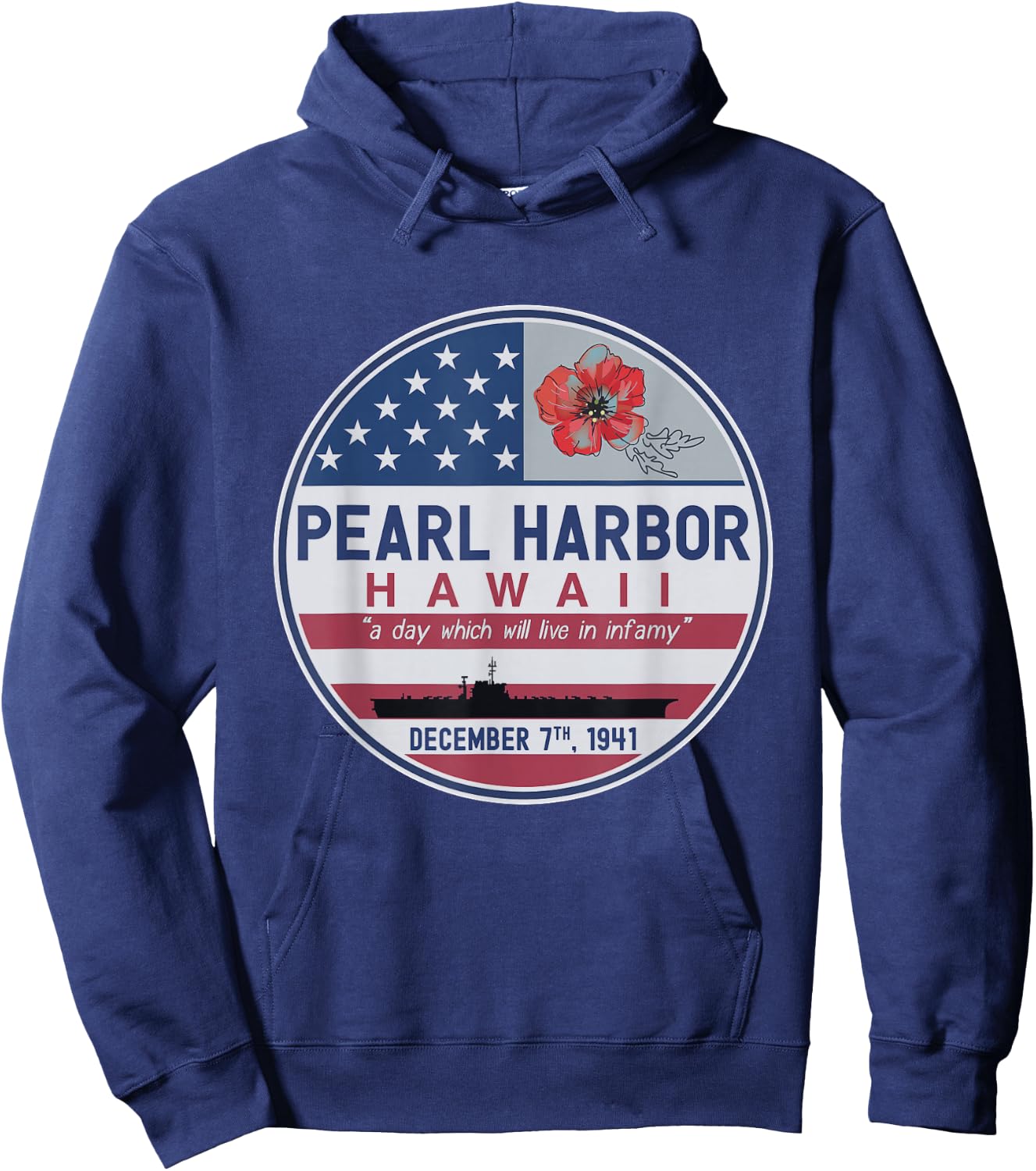Pearl Harbor Memorial Hawaii Vintage USA Flag Day of Infamy Hoodie - Hoodie | Navy
