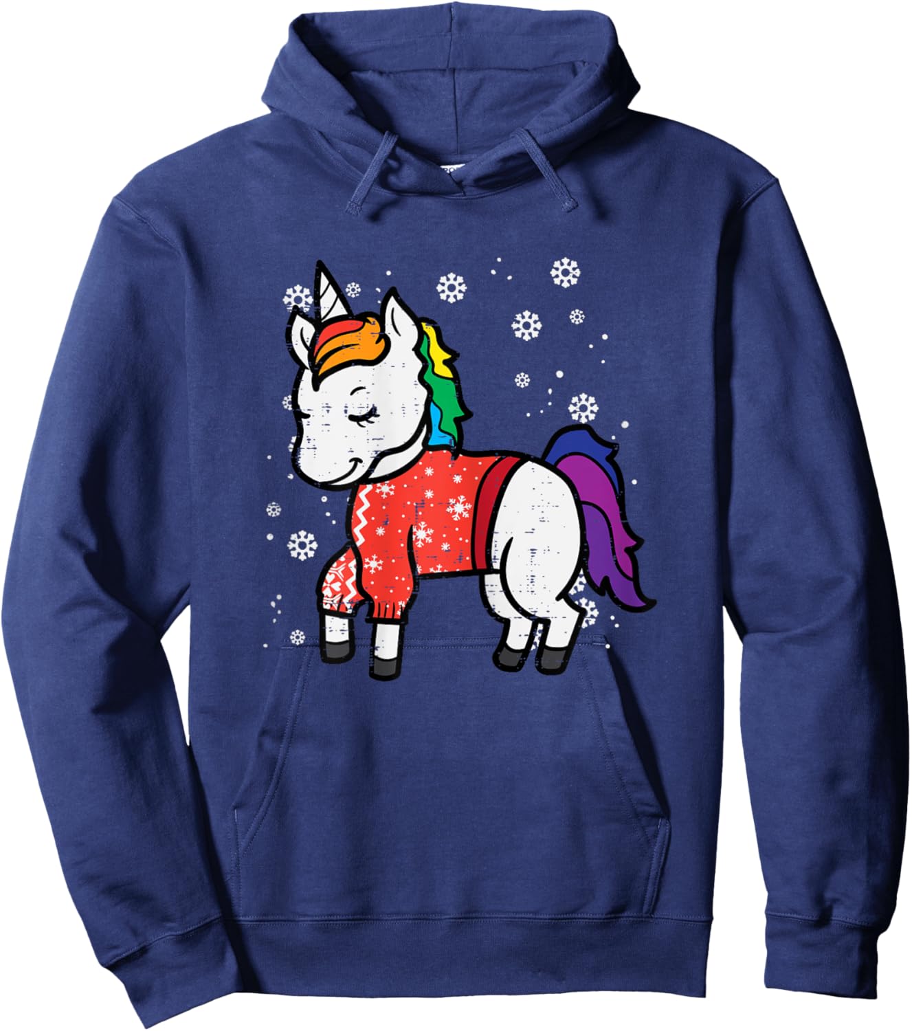 Unicorn Ugly Christmas Sweater Xmas Toddler Girls Kids Women Hoodie - Hoodie | Navy