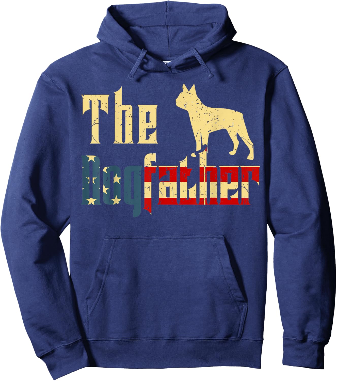 Boston-Terrier-Shirt The Dogfather Bostie Dog Dad Funny Men Hoodie - Hoodie | Navy