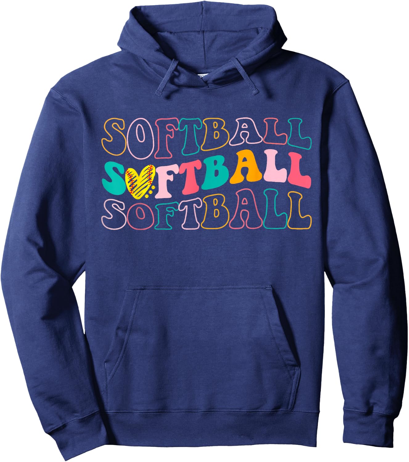 Groovy Love Heart Softball Player Funny Softball Baseball Hoodie - Hoodie | Navy